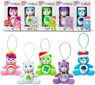Care Bears Holiday 5 Pack Treasure Box - Miniature Plush Figure, Suffed Animal, Toy Mini Soft Figure for Kids, Girls and Boys Ages 4+