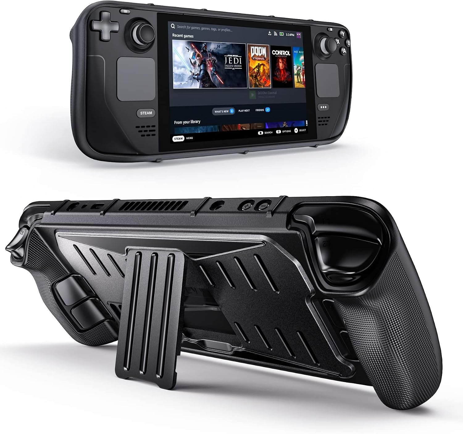 Benazcap Case for Steam Deck OLED 2023/Steam Deck 2021, Impact Resistant Grip Case with Built-in Kickstand, Compatible with Valve Steam Deck Console, Black