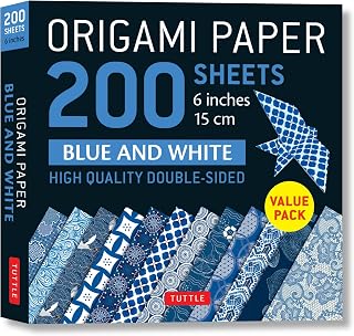 Origami Paper 200 sheets Blue and White Patterns 6" (15 cm): Double Sided Origami Sheets Printed with 12 Different Designs (Instructions for 6 Projects Included)