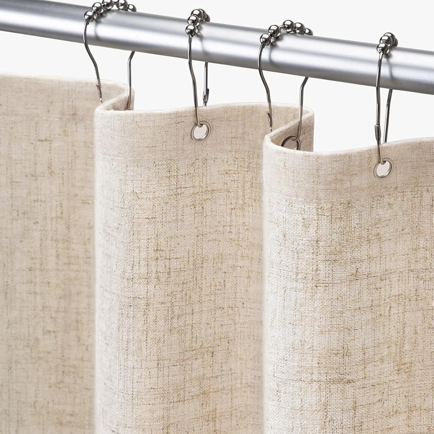 Linen Shower Curtain Beige Boho Farmhouse Shower Curtains for Bathroom Fabric Cream Cloth Liner 72 x 72 Inch