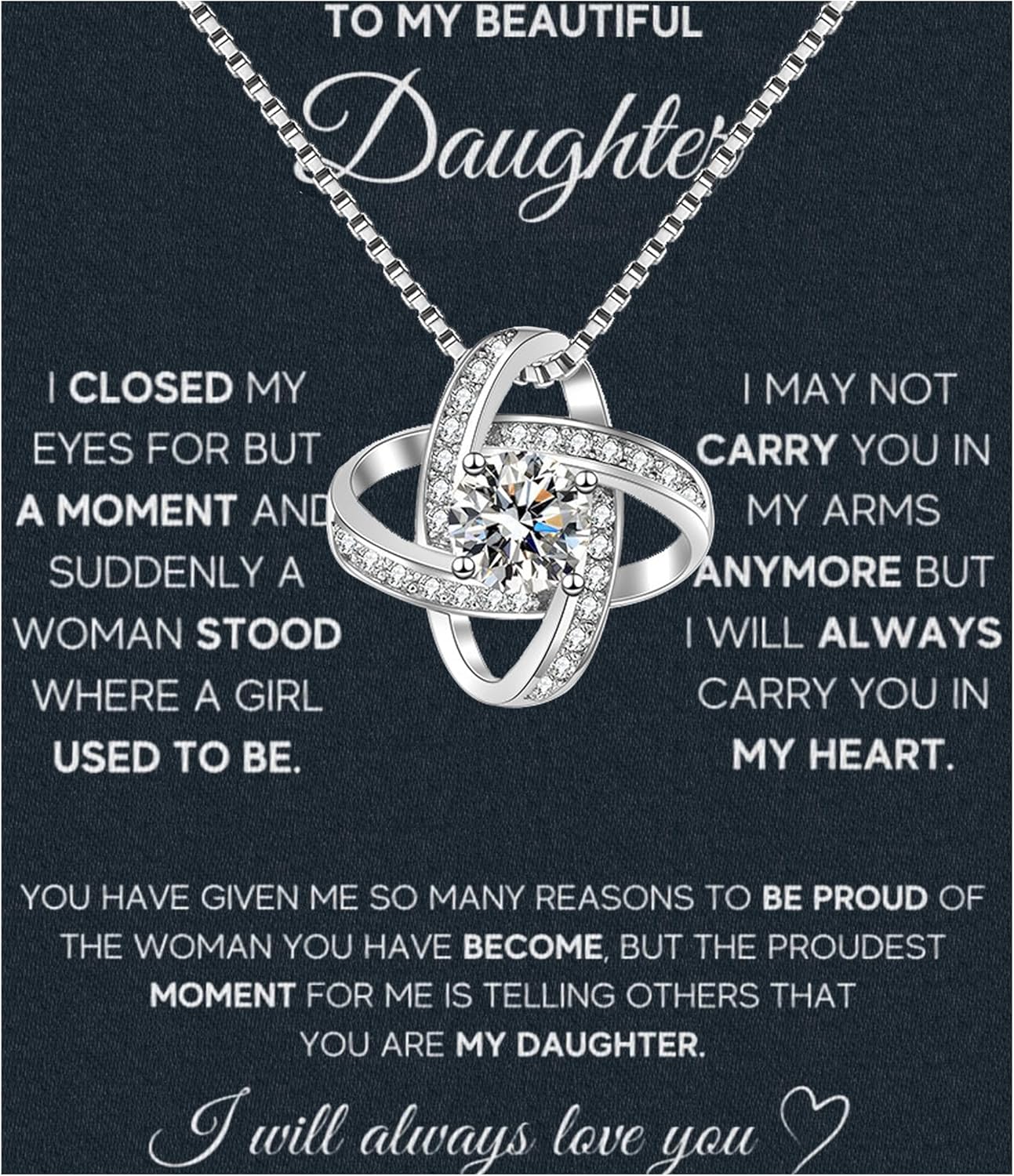 MGOOL Daughter Gifts From Dad To My Daughter Necklace 925 Sterling Silver Pendant Necklace Graduation Gifts Birthday Christmas Message Card＆LED Gift Box