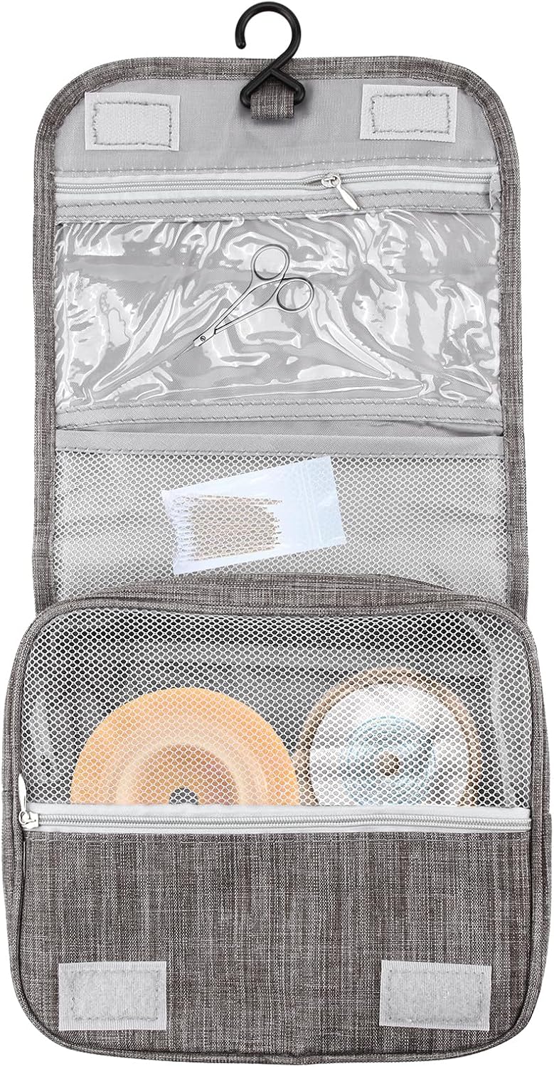 Nogsay Ostomy Colostomy Travel Bag Hanging Ostomy Supplies Bags for Colostomy Foley Catheter,Medical Supplies Ileostomy Pouch Accessories Hanging Wash Toiletry Bag Organizer (Grey)