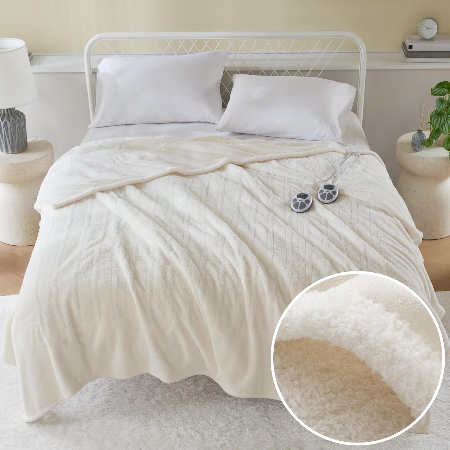 Serta Heated Blanket, Electric Queen Size Blanket, Soft, Warm, Fuzzy Heating Blanket Queen for Office, Couch, 1-12 hr Auto Shut Off Timer, 10 Lv Heat Setting, ETL Certified, Queen 84" x 90" Ivory