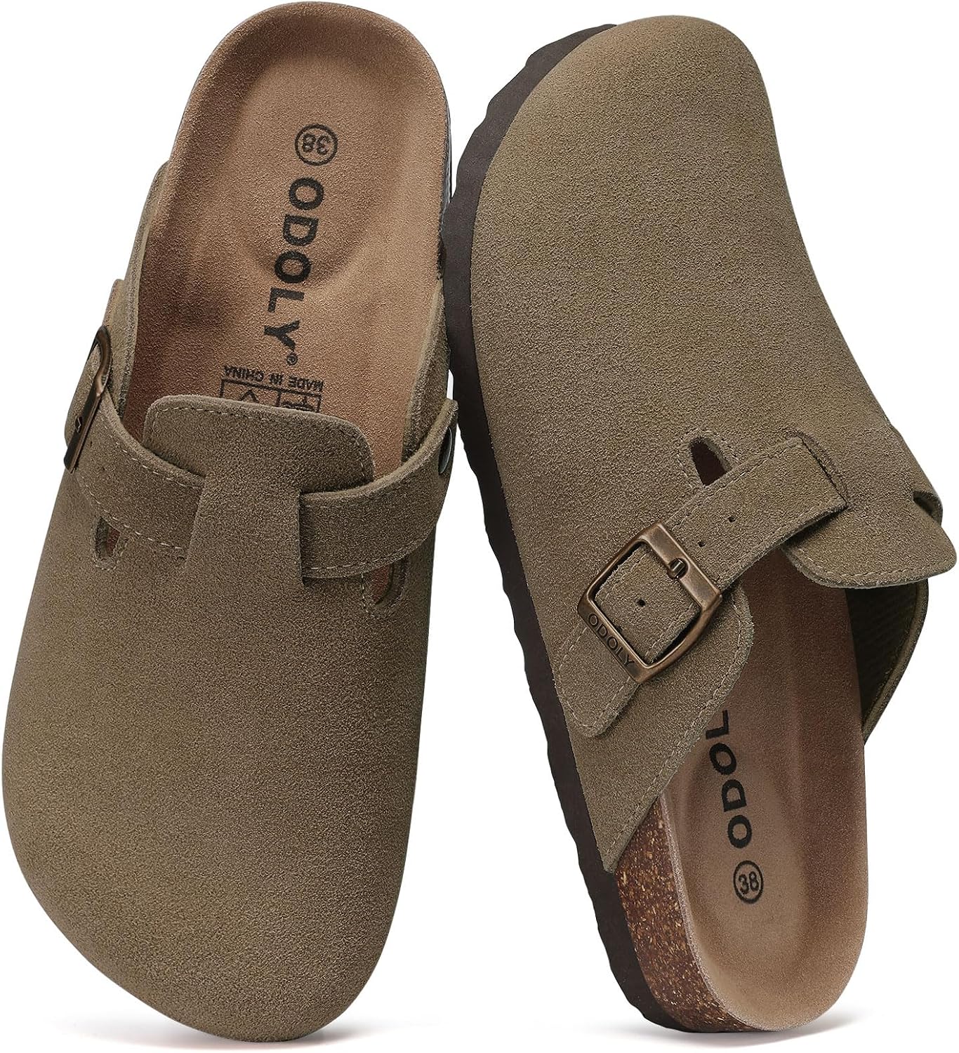 ODOLY Genuine Suede Clogs for Women Men Comfort Cork Footbed Potato Shoes