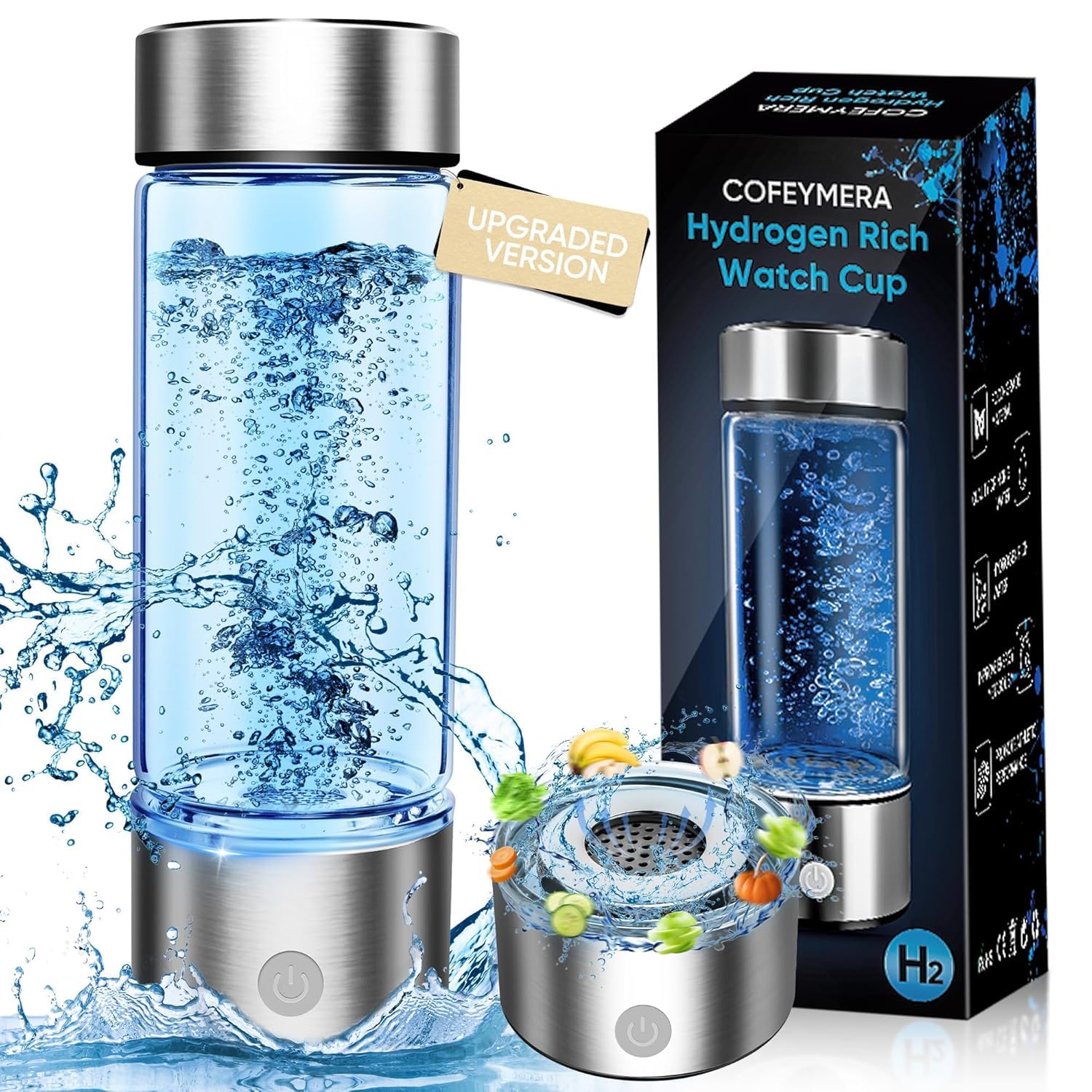 Upgraded Hydrogen Water Bottle, Version Ion Membrane Hydro Bottle -SPE & PEM, Hydrogen Water Bottle Generator Suitable for Purified Water, Portable Hydrogen Water Improve Water Quality in 3 Minutes