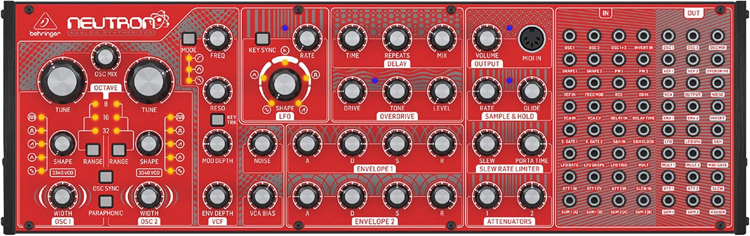 Behringer NEUTRON Paraphonic Analog Synthesizer & Semi-Modular Eurorack Module Synth with Authentic Dual 3340 VCOs, BBD Delay, and MIDI Sequencer Compatibility for PC and Mac (Red)