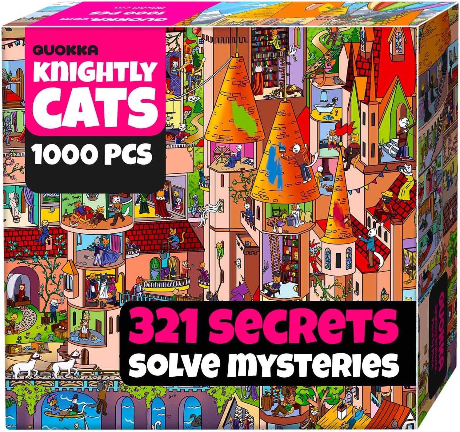 QUOKKA 1000 Piece Jigsaw Puzzle for Adults Nighty Cats - Premium Box Packaging with Extra Fun Challenges - Whimsical Cat Puzzle - Perfect for Relaxation - Creativity & Gift Giving