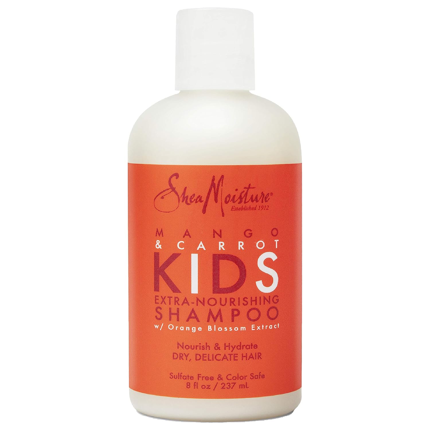Shea Moisture Kids Shampoo Mango & Carrot Extra Nourishing 8oz | For all kids - gently cleanse, nourish, and detangle curly hair with Mango Butter, Carrot Oil, and Shea Butter.