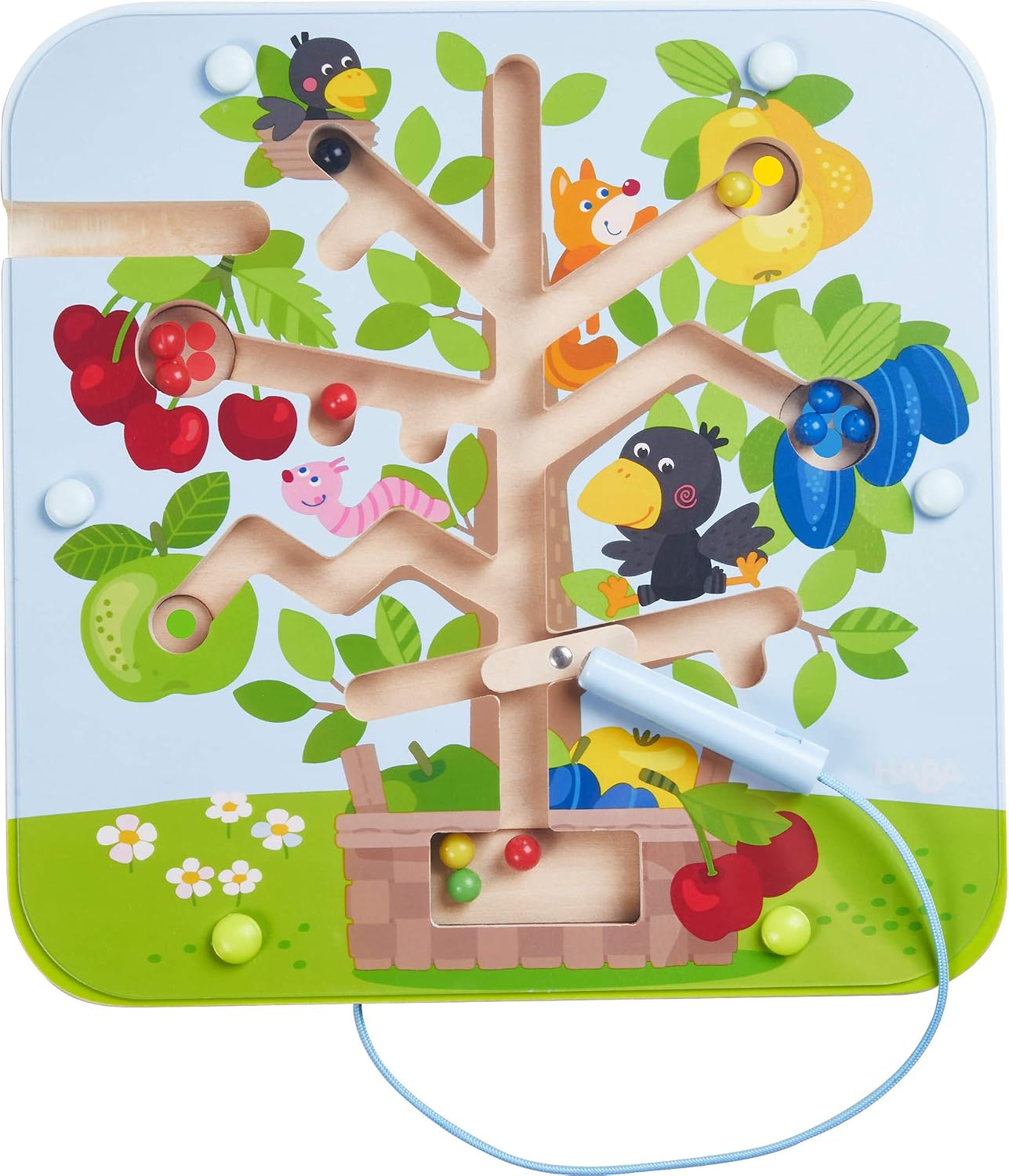HABA Busy Board for Toddlers 2-4: Orchard Magnetic Maze Puzzle Game, Toddler Travel Toys, 2 Year Old Learning Toys & Montessori Toys