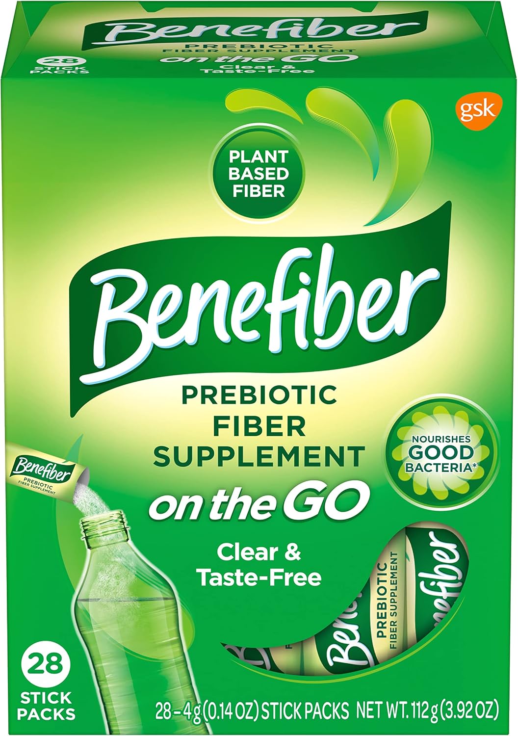 Benefiber On the Go Prebiotic GLP-1 Friendly Fiber Supplement Powder for Digestive Health, Daily Fiber, Unflavored - 28 Sticks (3.92 Ounces)