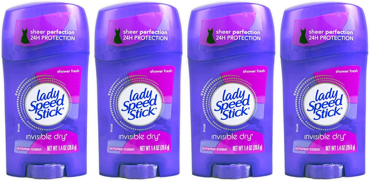 Lady Speed Stick Invisible Dry Antiperspirant & Deodorant, Shower Fresh, 1.4 Ounce (Pack of 4)