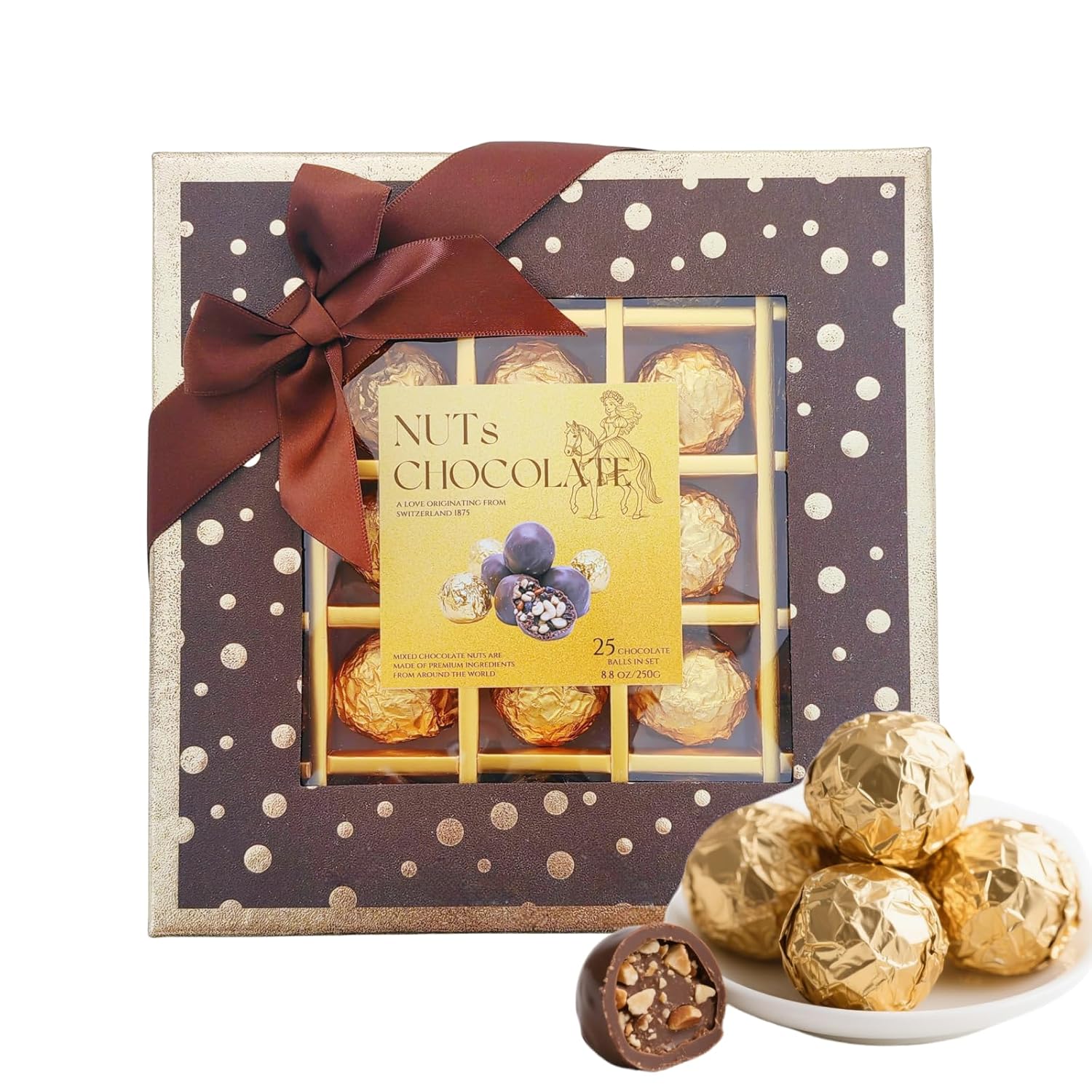 Gourmet Chocolate truffles,25 Count,chocolate gift box,Individually Wrapped,8.8oz/250g,Chocolate Covered Nuts,Birthday Gifts For Women and Men