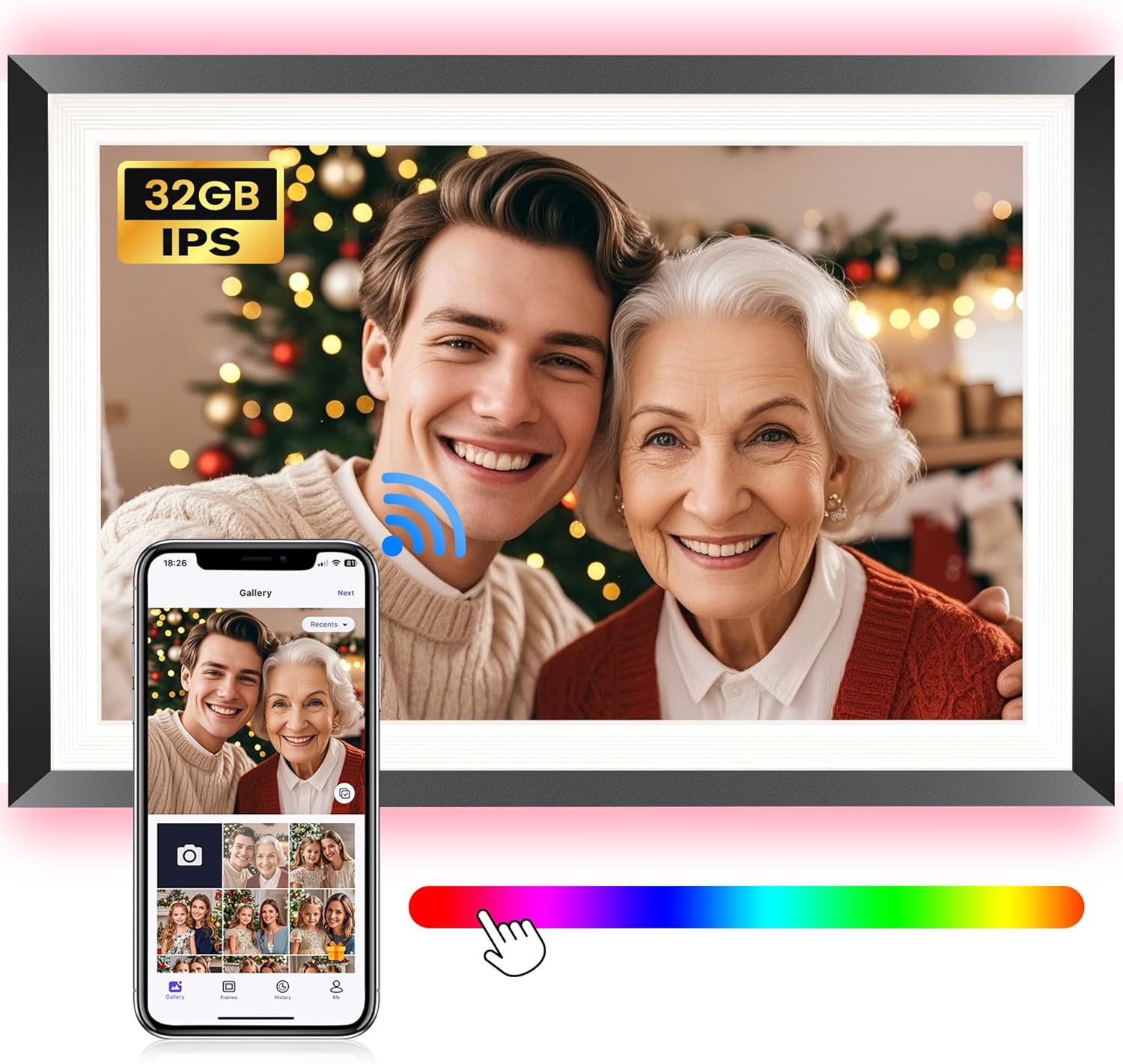 FANGOR 10.1" IPS Touch Screen Digital Picture Frame, WiFi Photo Frame with LED Light, 32GB Memory, USB/SD Card Support, Share Memories Anywhere with Uhale