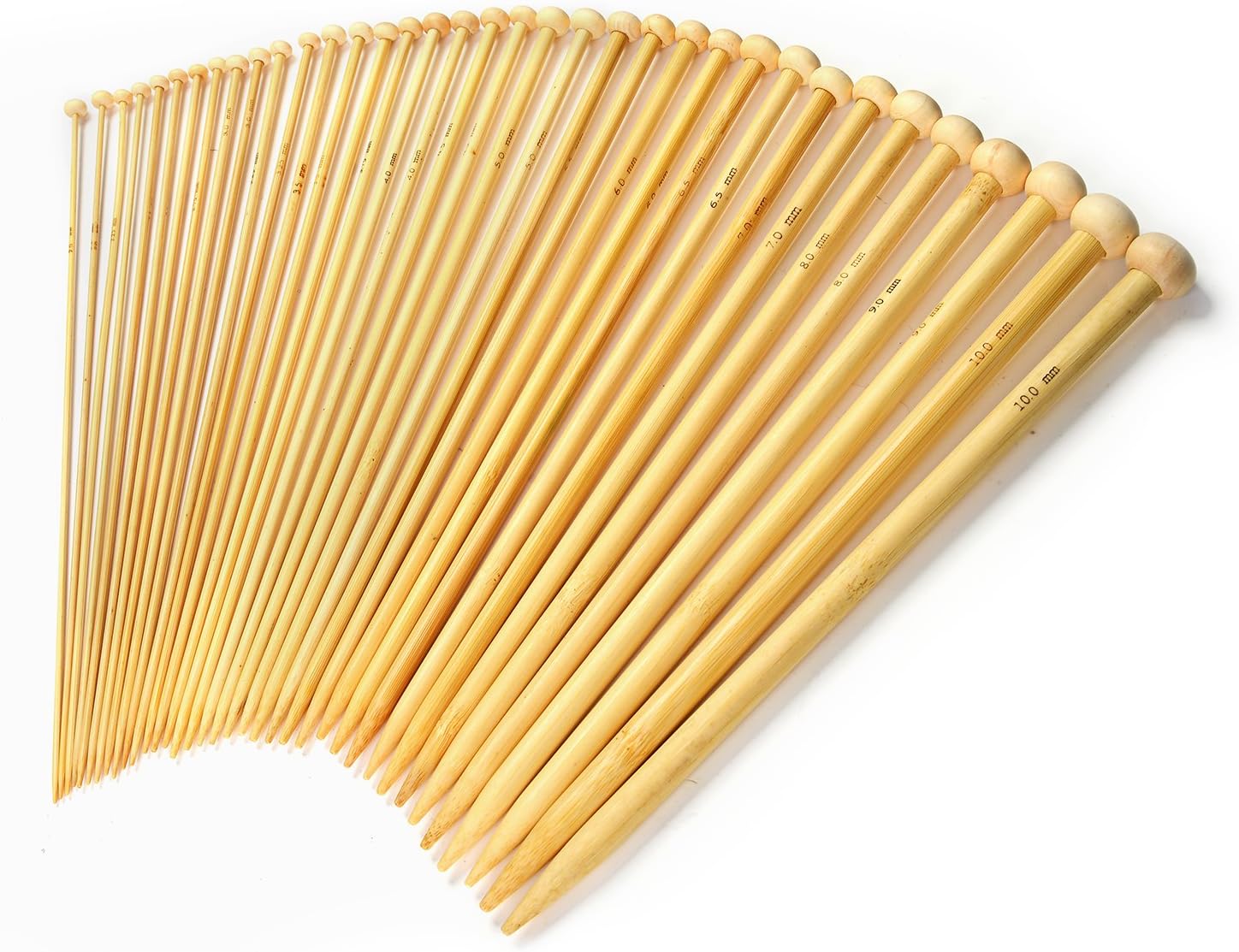 LIHAO 36 PCS Bamboo Knitting Needles Set (18 Sizes From 2.0mm to 10.0mm)
