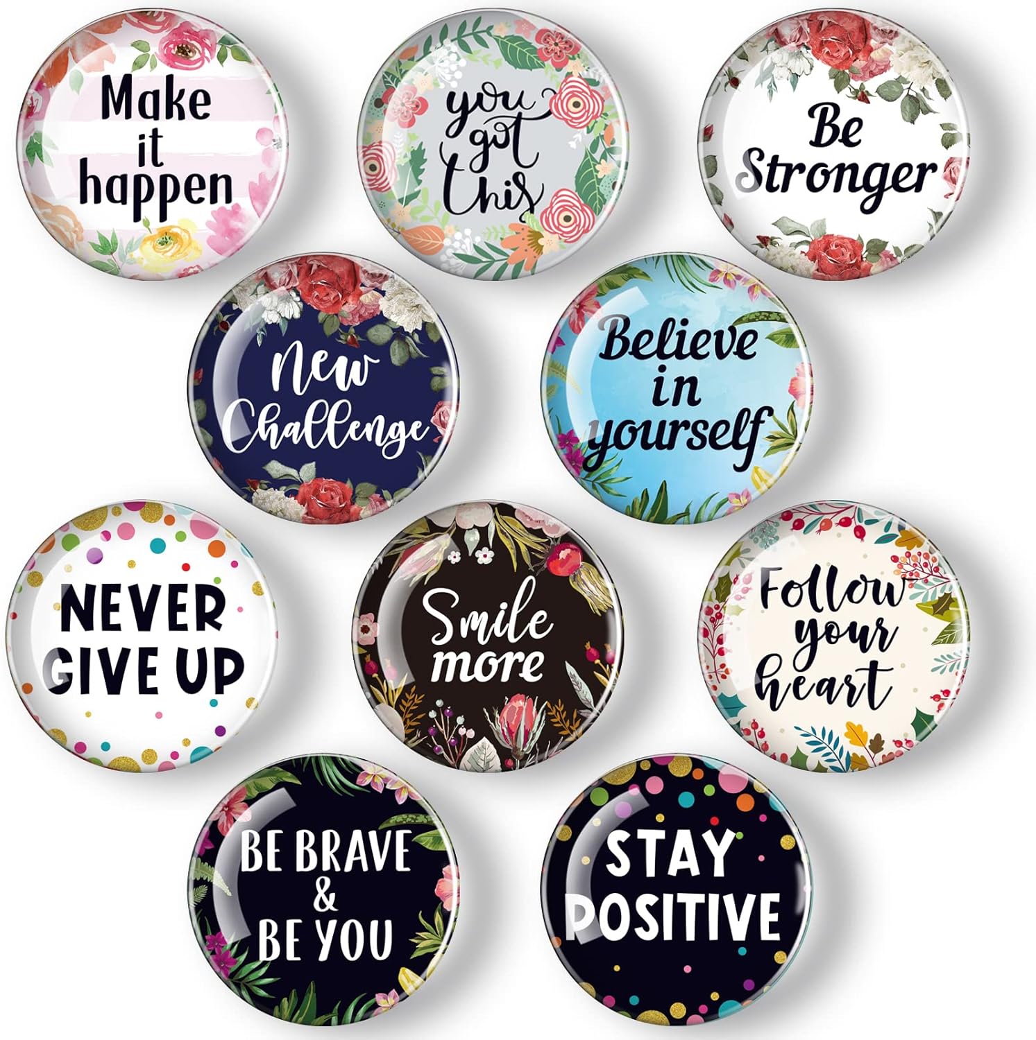 Weewooday 10 Pcs Inspirational Magnets for Fridge Refrigerator Locker Decor Accessories Motivational Glass Quote Fun Decorative Gifts for Cabinet Whiteboard Classroom Kitchen Office(Charming Pattern)