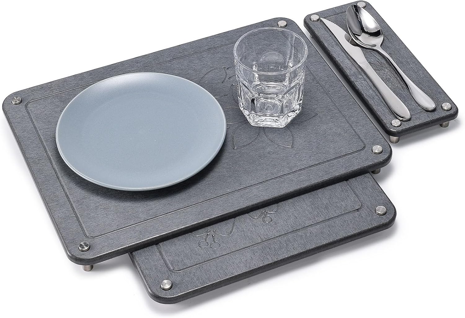 Lagute 2 Pcs Nesting Stone Drying Mat For Kitchen Counter Quick-Drying, Water-Absorbent Diatomaceous Earth Mats with Non-Slip Feet, Heat Resistant, Ideal for Kitchen and Bathroom – Dark Gray