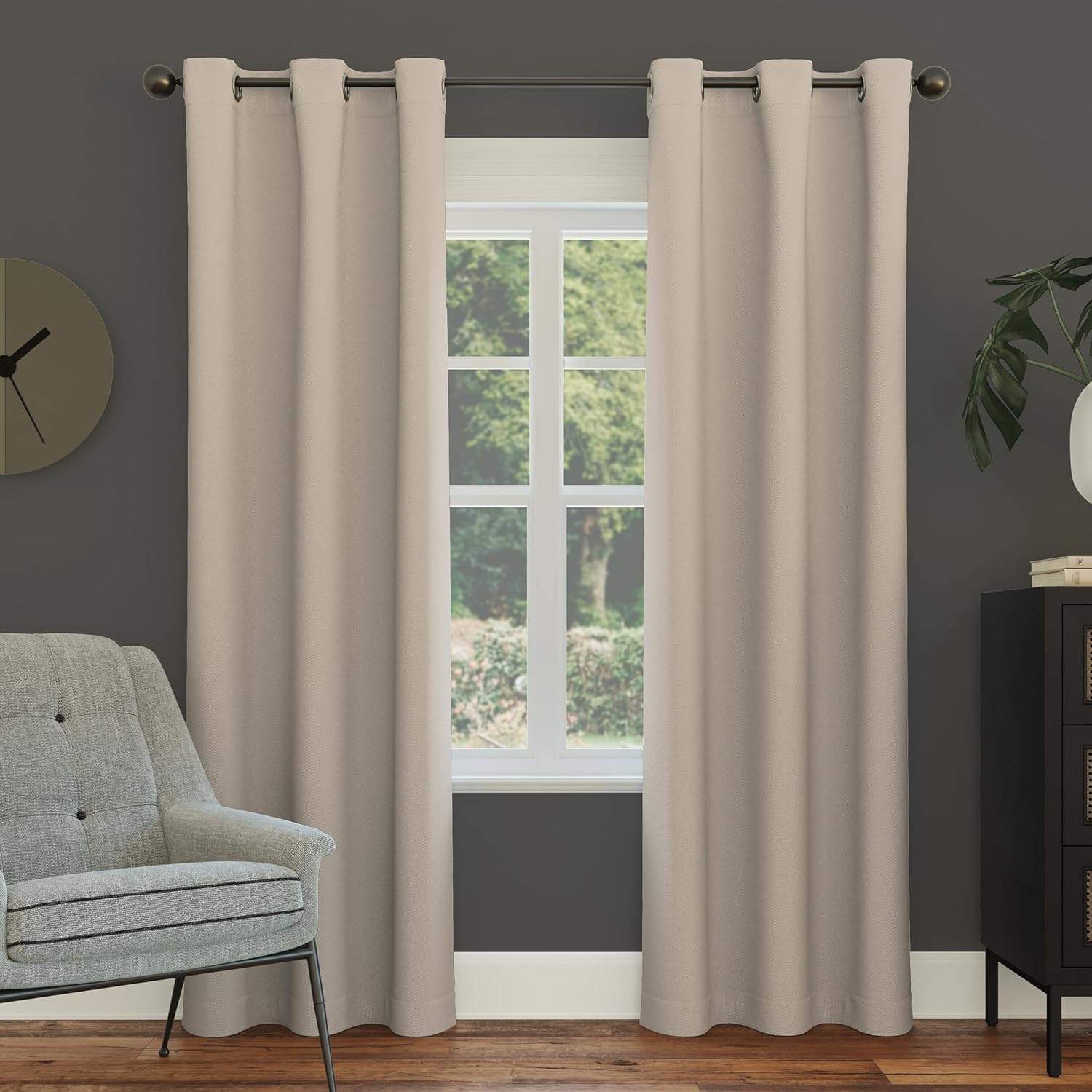 Sun Zero Easton Energy Saving Blackout Grommet Curtain Panel, 40" x 84", Stone