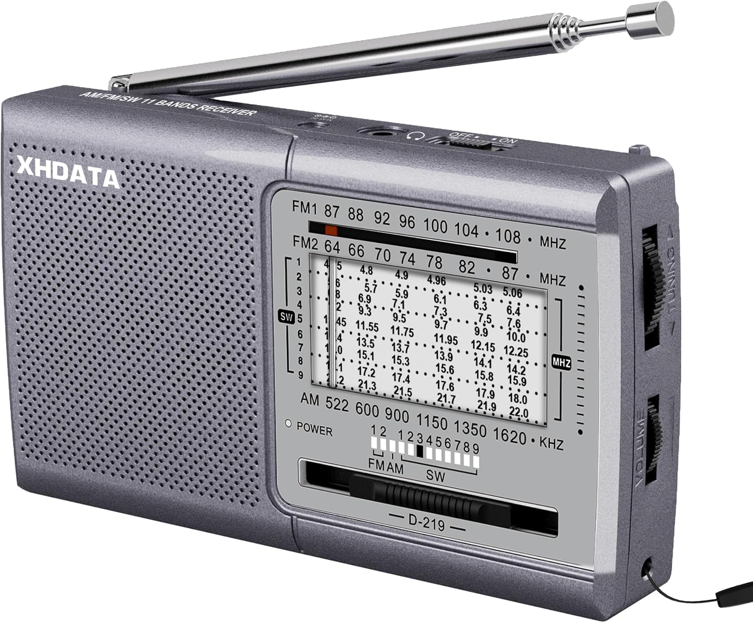 XHDATA D219 Portable Radio Retro FM AM SW Radio Battery Operated for Household Outdoor Camping Hiking Pocket Radio Grey