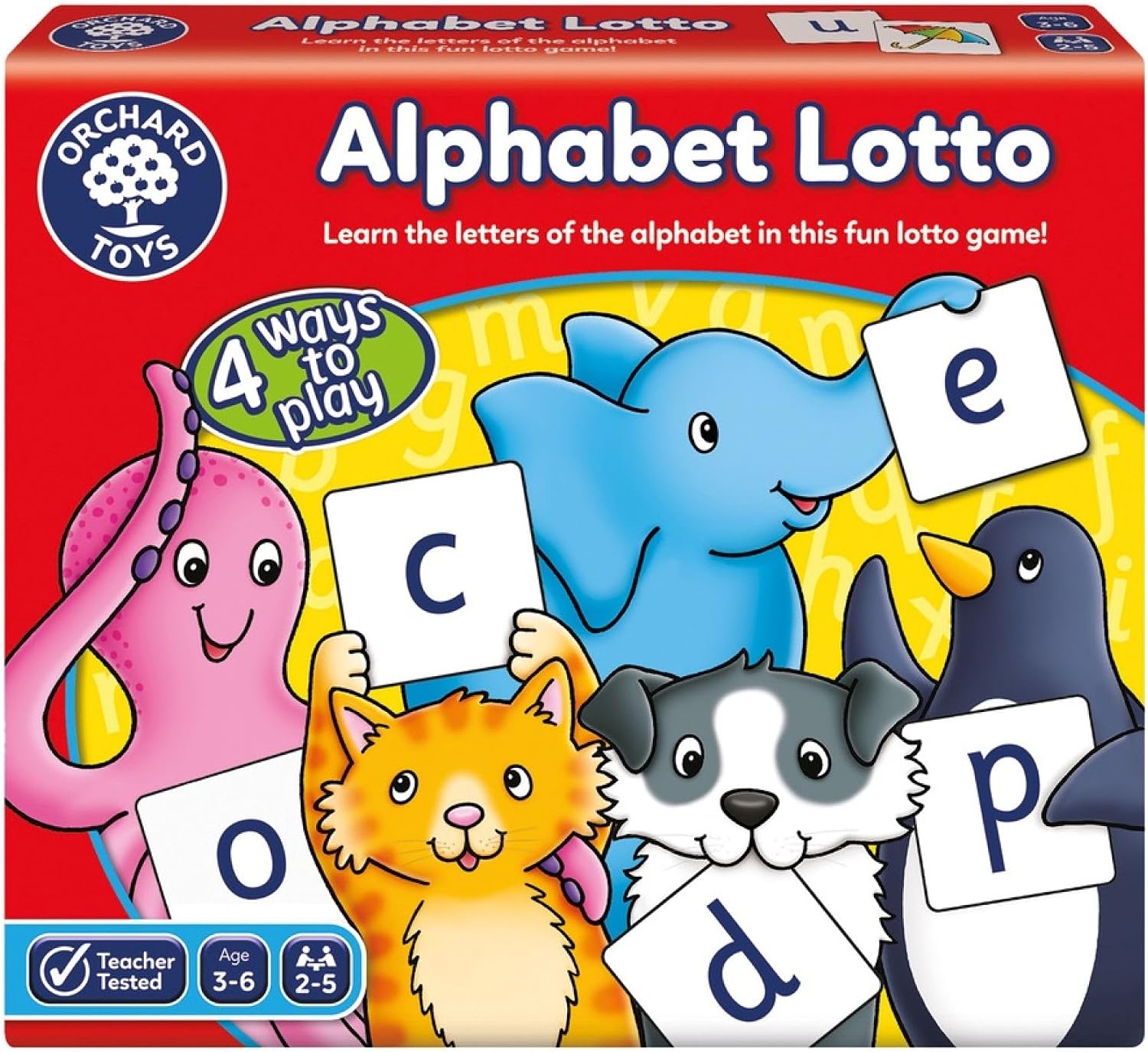 Orchard Toys Alphabet Lotto Game, Learn the Letters of the Alphabet, Fun Memory Game For Children Age 3-6. 4 ways to play! Educational Toy, Assorted Colours Lime Green