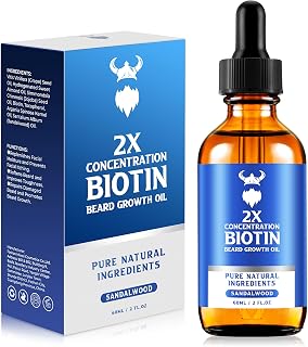 Beard Growth Oil - 2X Concentration Biotin Beard Oil for Men (2 oz) - Natural Mens Beard Oil with Argan Oil, Jojoba Oil and Vitamin, Beard Growth Softener, Moisturizer (Sandalwood)