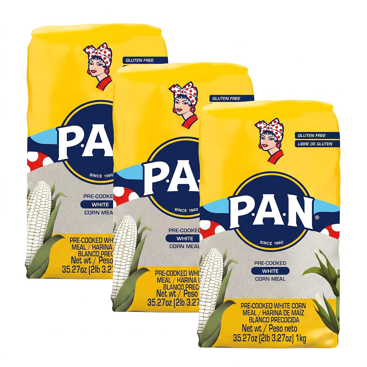 P.A.N. White Corn Meal – Pre-cooked Gluten Free and Kosher Flour for Arepas (2 lb 3.27 Oz) (Pack of 3)