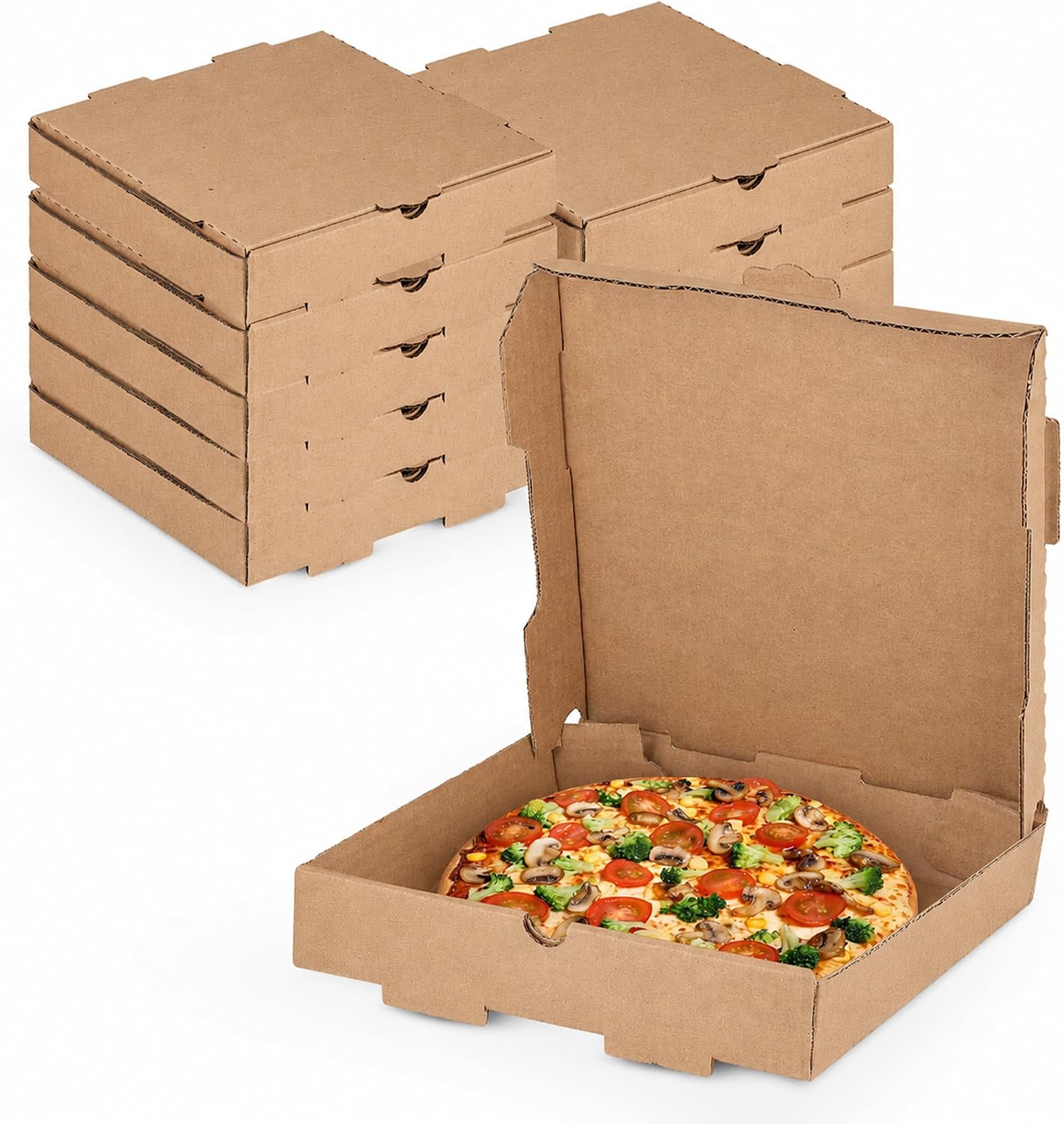 MT Products Kraft Pizza Box 10" x 10" x 1.75 - Small Corrugated B-Flute Cardboard Pizza Boxes (Pack of 10) - Made in the USA