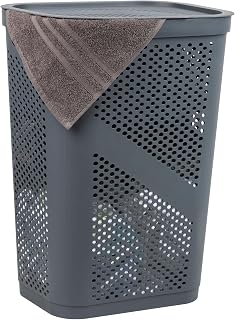 Mind Reader 60L Slim Laundry Hamper, Clothes Basket, Lid, Ventilated, Plastic, 17.25"L x 13.75"W x 23.5"H, Gray