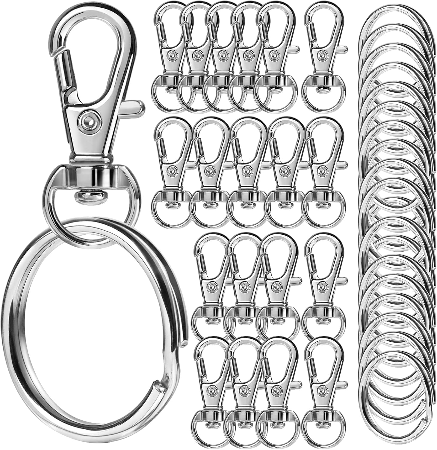 LEOBRO 40PCS Swivel Lobster Clasps, Key Ring Hoop, Keyring Making Kit 20pcs Lobster Clasps and 20pcs Keyring, Key Chain Hooks with Split Rings for Lanyard Jewelry Making Crafts Silver