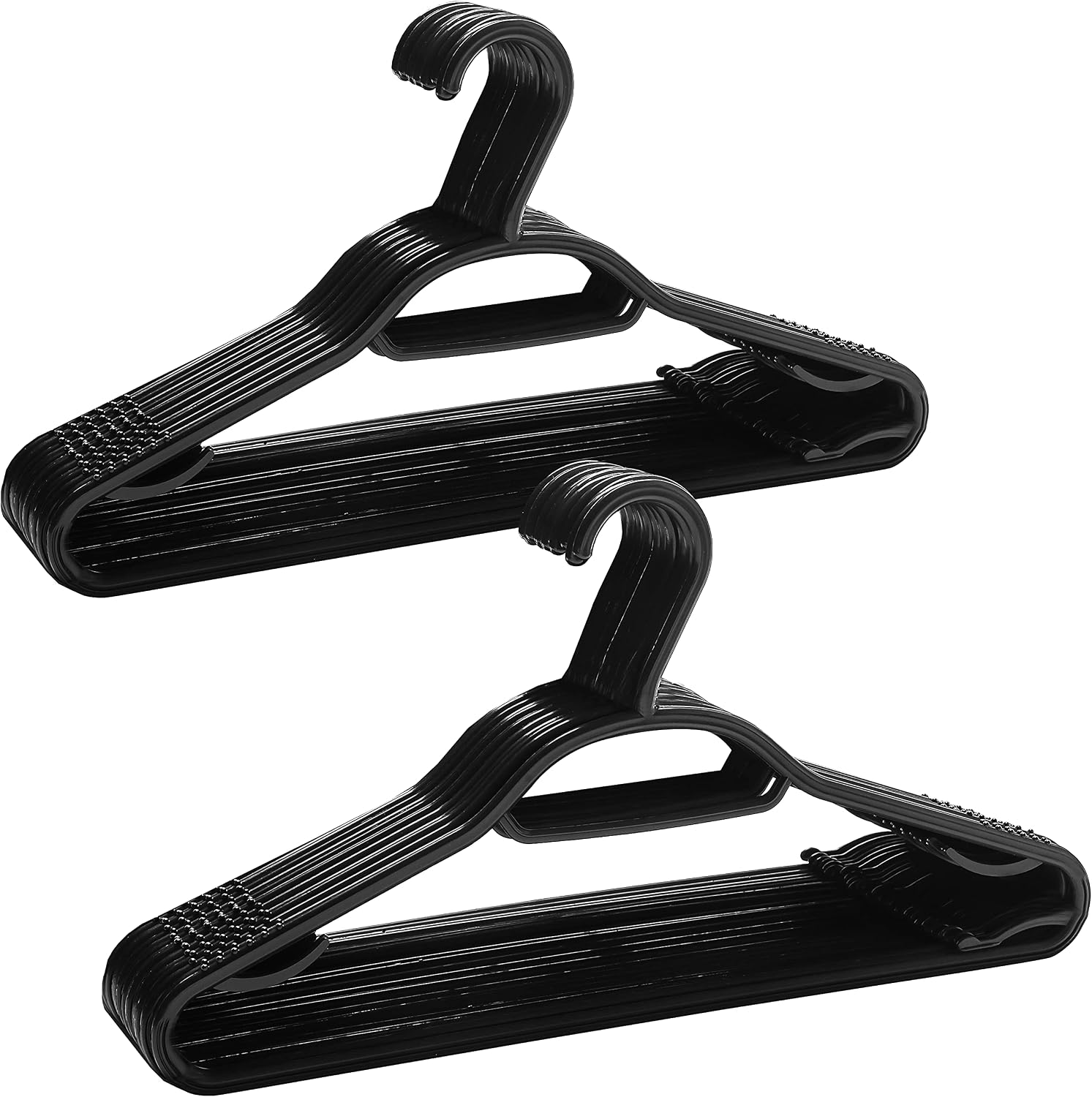 KEPLIN 60 Pack 5-in-1 Clothes Hangers – Adult Plastic Coat Hangers for Wardrobe – Space Saving Storage Organiser Hangers with Tie Bar, Strap Hooks, Non-Slip Notches and Secure Lip (Black)