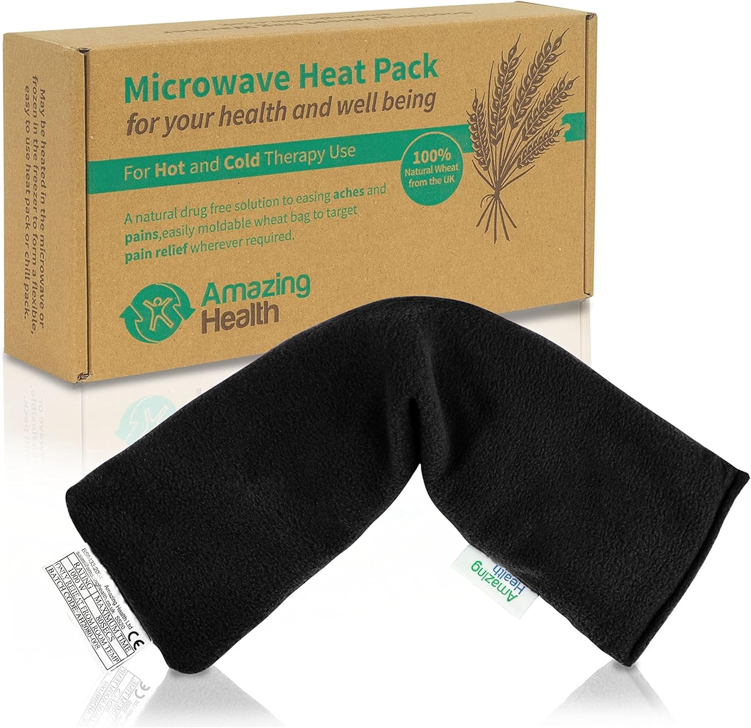Wheat Bags Microwavable Heat Pack - Lavender Scent Body Wrap Microwave Heat Pad UK Cleaned Wheat for Body Discomfort - Back, Shoulder & Neck Pad by Amazing Health - Black