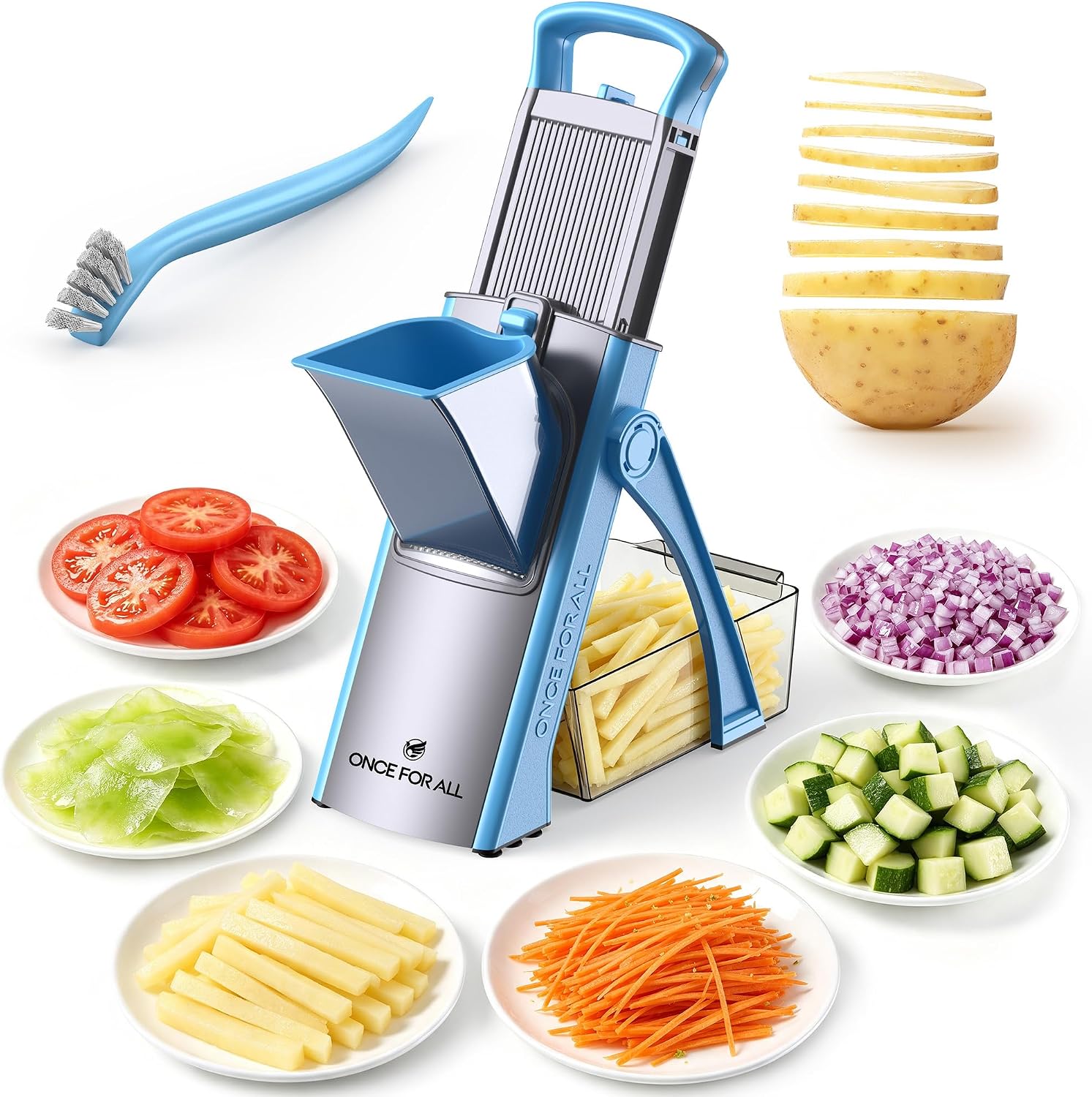 ONCE FOR ALL Upgrade Safe Mandoline Slicer Plus, Bigger Size, SkyBlue