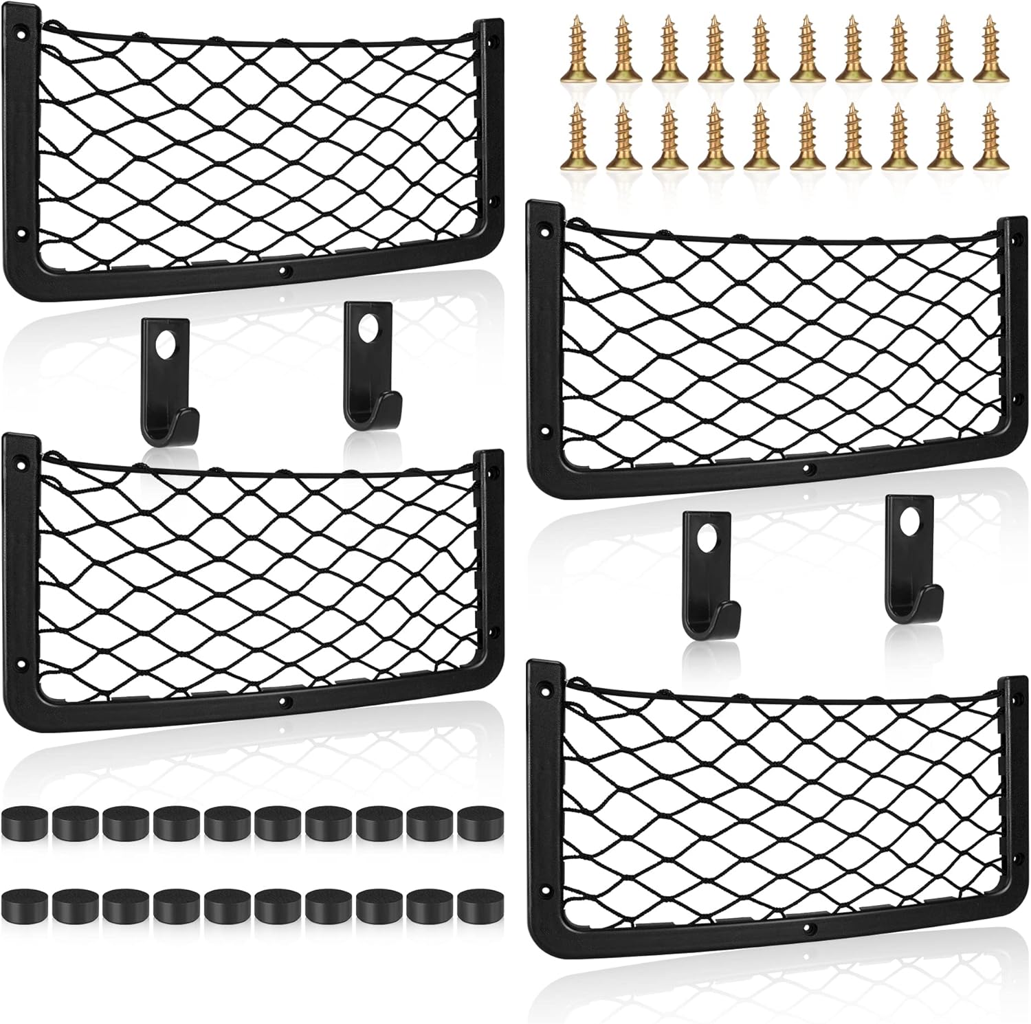 4 Pcs Storage Nets for Campervans, Elastic Trunk Storage Bag with Plastic frame,Van Motorhome Caravan Boat Car Storage Solutions Accessories for Storing Phone/Water Bottle/Toiletry, 36.5CM * 18.5CM