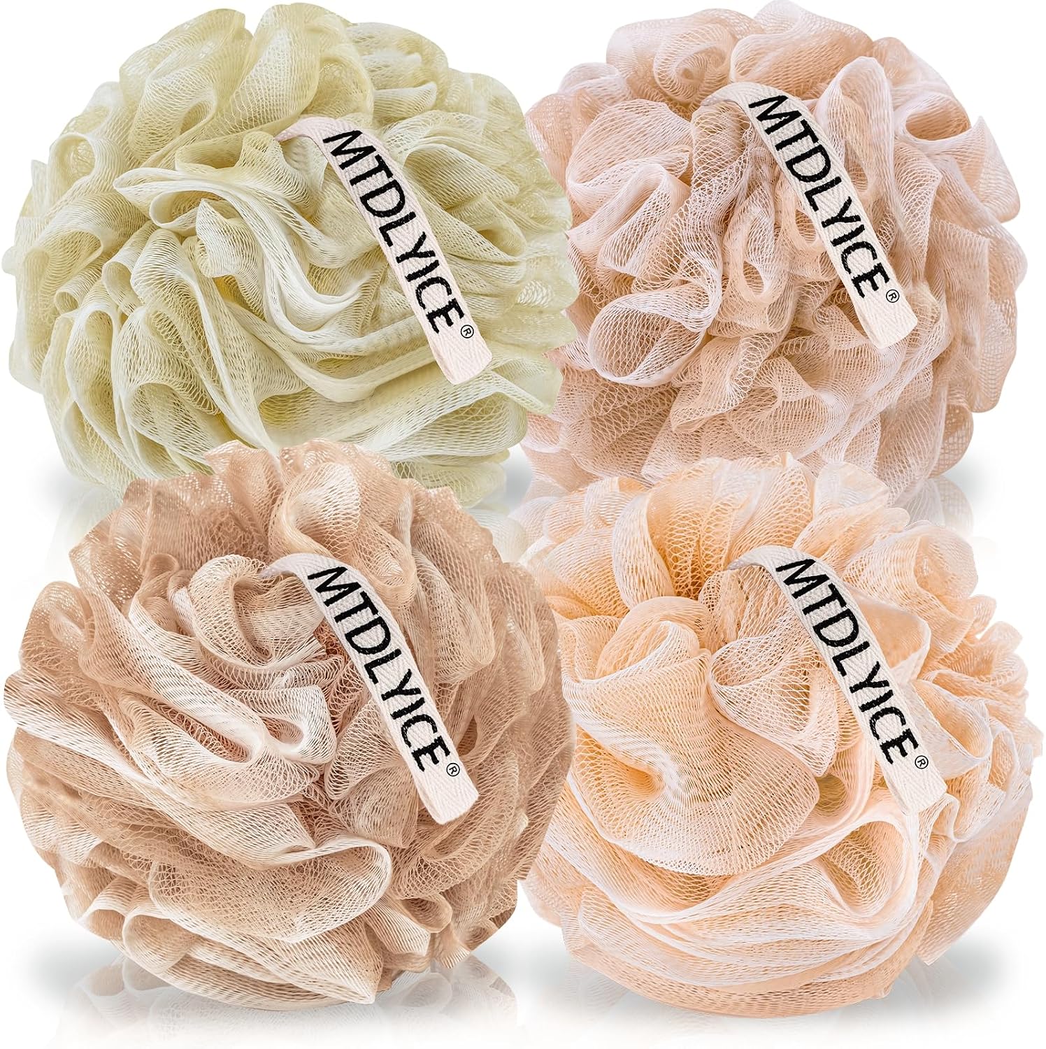 MTDLYICE Loofah Sponge, XL Large Loofah 75g 4 Pack, Bath Sponge Soft Mesh Shower, Body Scrubber, Loofah for Men, Bath Accessories Body wash Foaming (Beige)