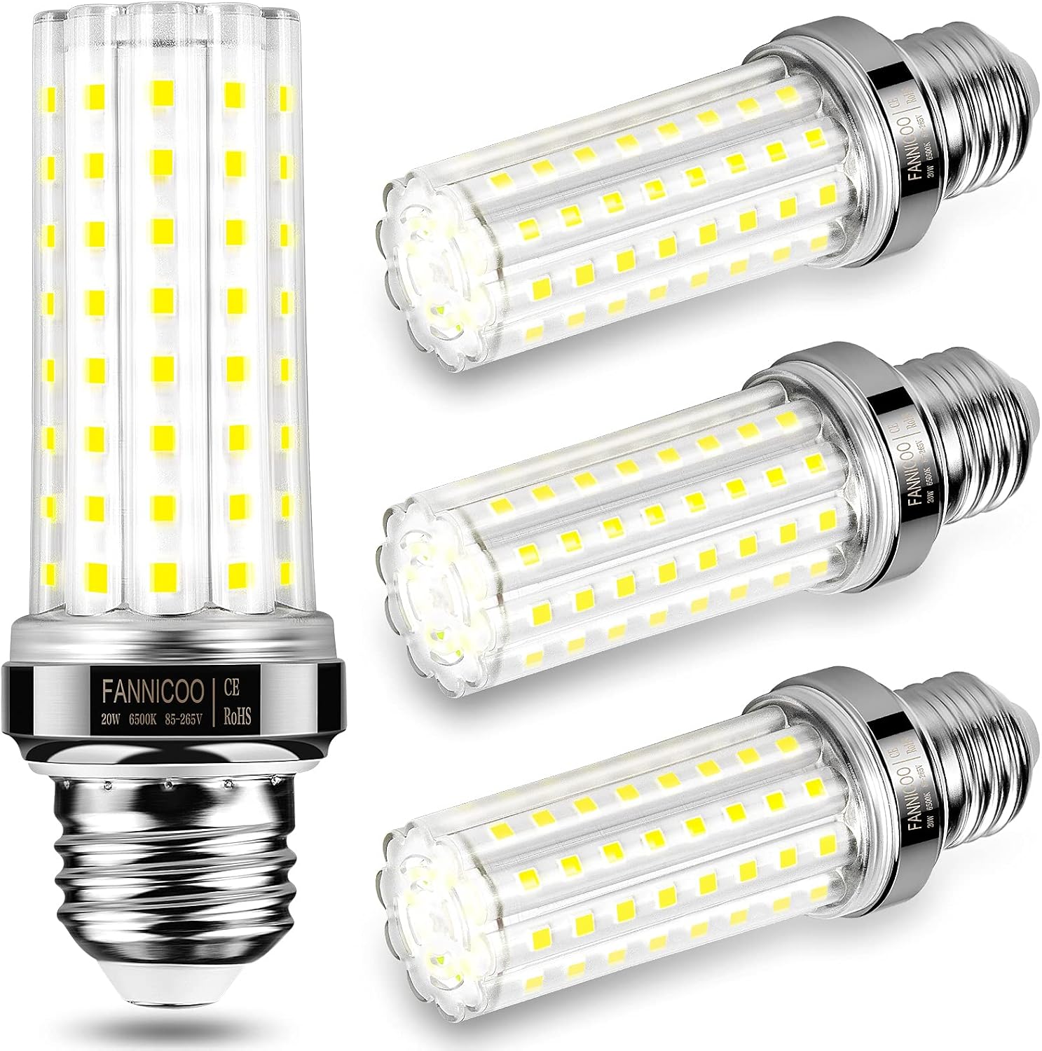LED Corn Light Bulb 150W Equivalent 2000 Lumen 6500K Cool Daylight White 20W E26/E27 Base Non-dimmable Ceiling Fan Corn Lighting for Home Garage Warehouse Indoor LED Corn Bulbs Pack of 4
