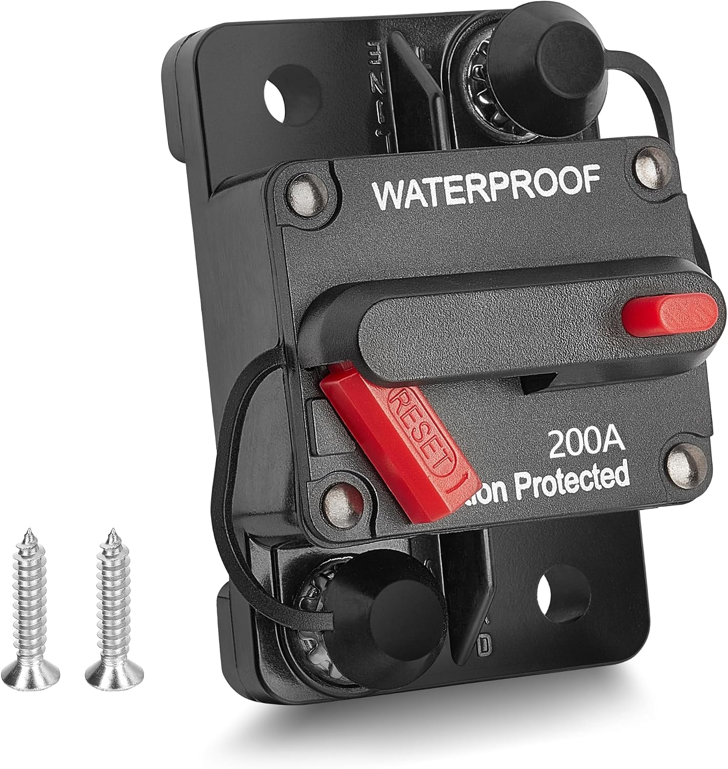 RED WOLF Circuit Breaker 200 Amp for Trolling Motor Boat Marine ATV Vehicles Stereo Audio Electronic Battery System Inline Fuse with Manual Reset Switch 12V-24V