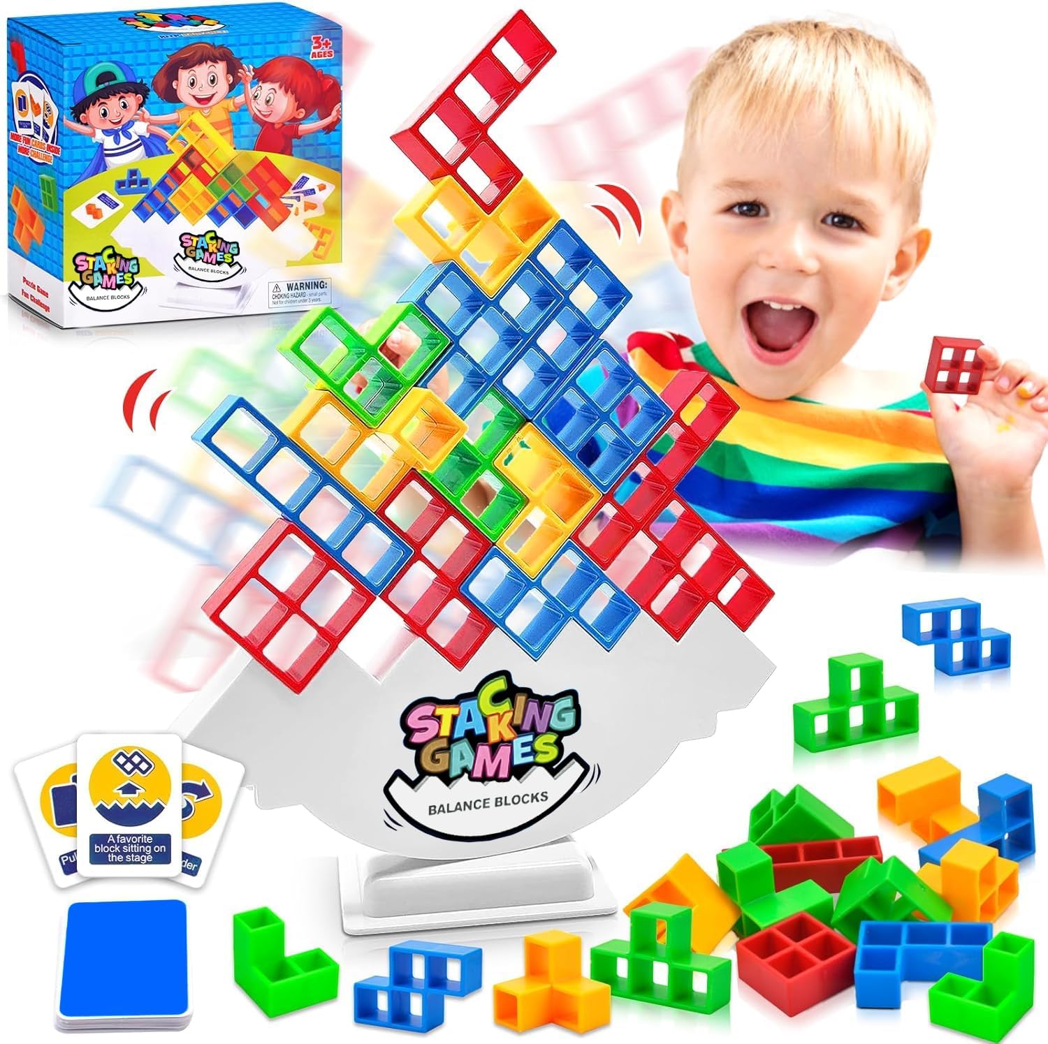 Vibbang 64 Pcs Tetra Tower Balance Game, Tetra Tower Stacking Game, Tetra Tower Building Blocks Board Game, Parent-Child Interactive Montessori Toy Puzzle, Swing Stack Balance Toy for Kids Adults