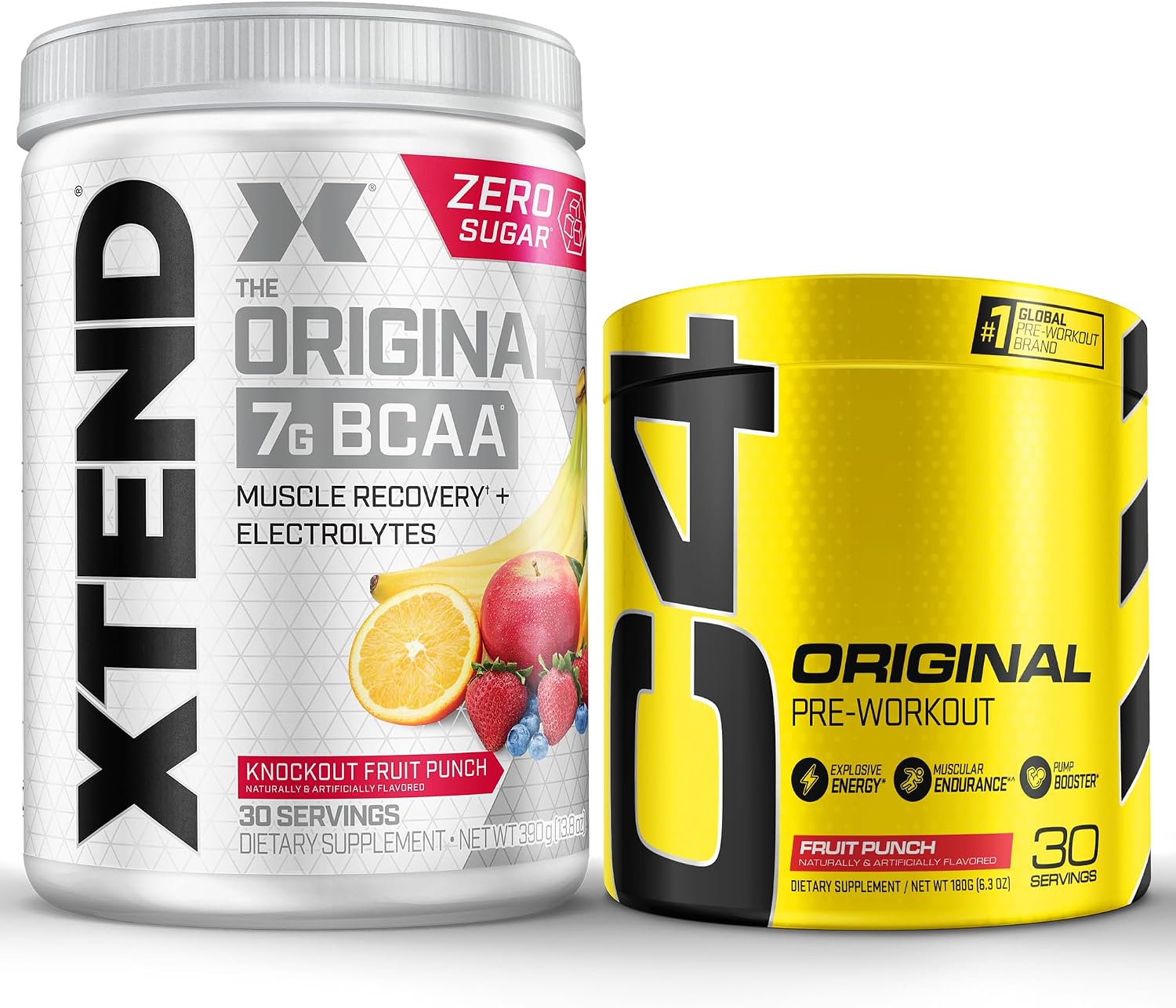 Cellucor Pre Workout & BCAA Bundle, C4 Original Pre Workout Powder, Fruit Punch, 30 Servings + XTEND BCAA Powder, Knockout Fruit Punch, 30 Servings