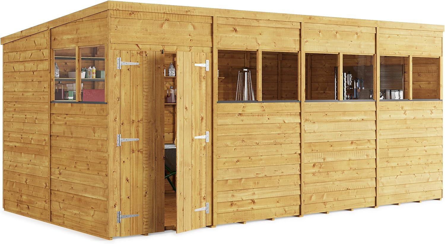 BillyOh 16x8 Switch Pent Log Cabin Wooden Garden Shed | 28x28 Framing Garden Storage Shed with Customizable Doors & Windows, Overlap Cladded Walls, Green Mineral Roof Felt | Versatile Outdoor Storage