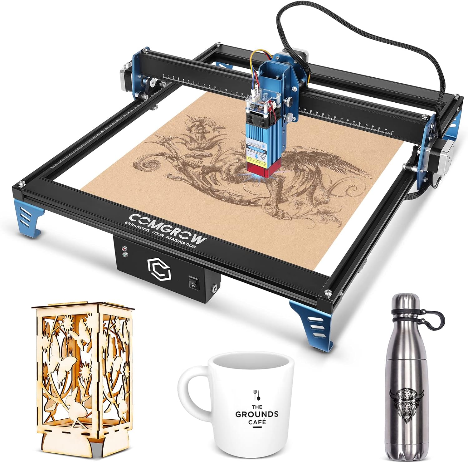 Comgrow Z1 Laser Engraving Machine 5W Output Power, Laser Cutter and Engraver Machine 24V Compressed Spot 10000mm/min with Eye Protection for Wood Metal Glass Acrylic Leather 15.7"x15.7"