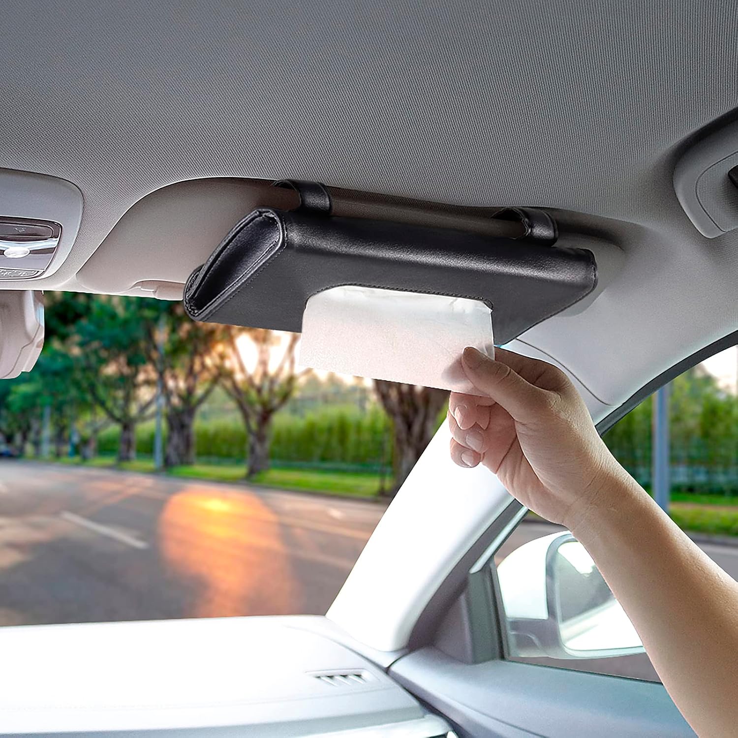 BANCHELLE Car Tissue Holder, Hanging Paper Towel Clip, PU Leather Tissue Box, Paper Carton, Paper Towel Box, Black