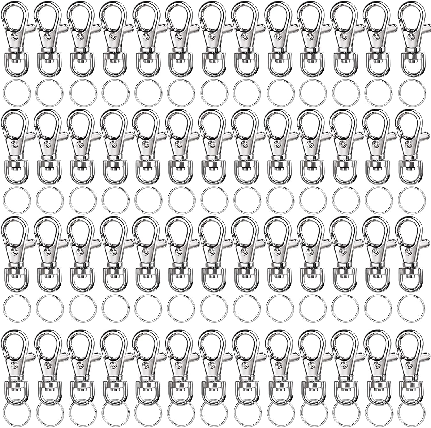 LEOBRO 120Pcs Lobster Clasps with Key Ring, Keyring Making Kit 60PCS Metal Lobster Clasp Swivel and 60PCS Key Ring Hoop for Keychains, Jewellery Making, Lanyard, Key, Charm, Art Crafts…