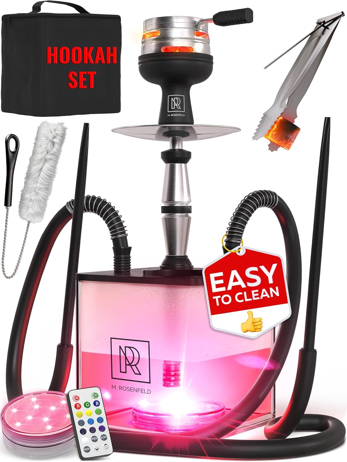 Yado Square Hookah - Acrylic Hookah with Big Silicone Bowl for Smoking Coal Tongs Amazing for Shisha Smoking