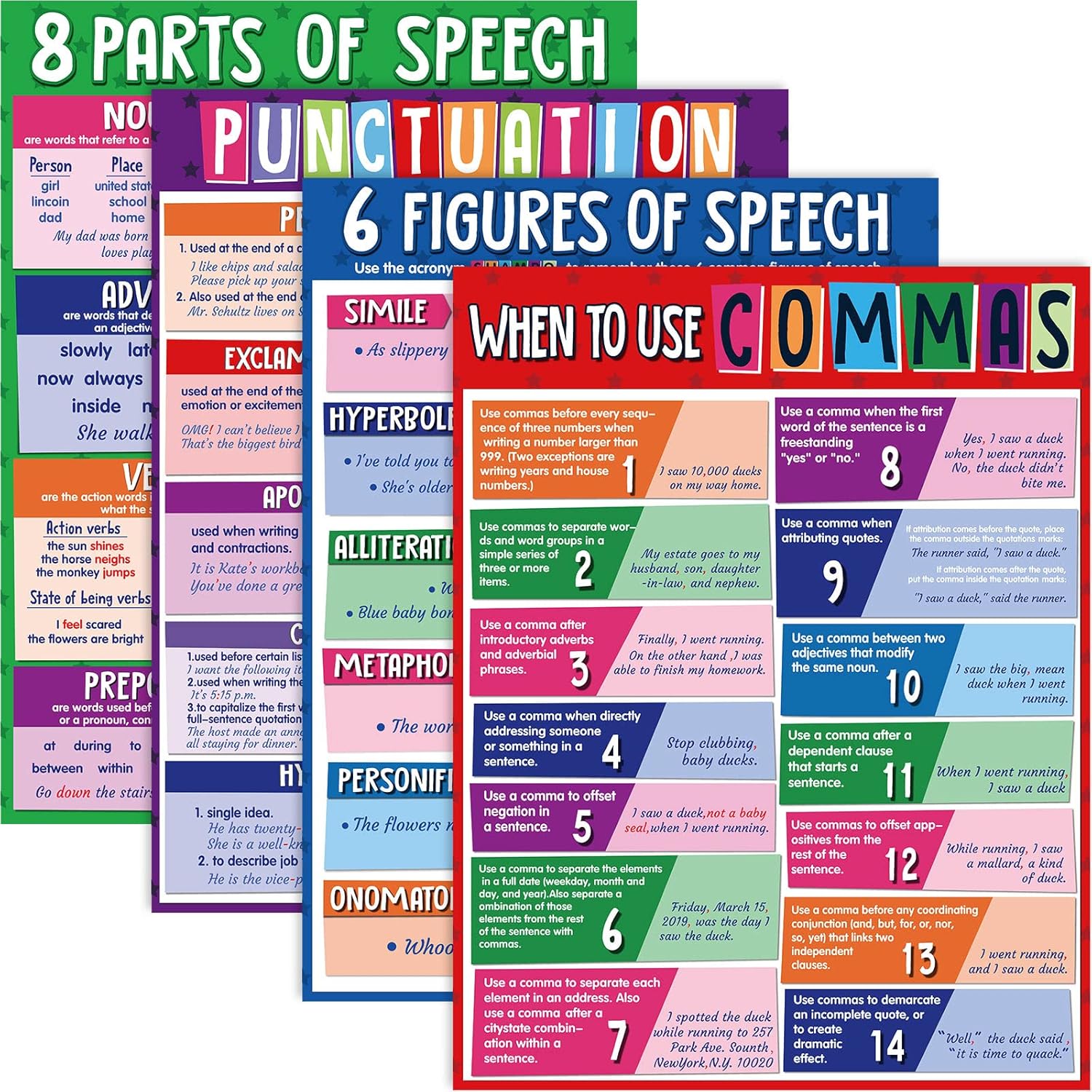 Yisong 4 Pieces Educational English Poster Grammar Figurative Language Punctuation Posters for Middle High School Classroom Decorations,17 x 22 Inches