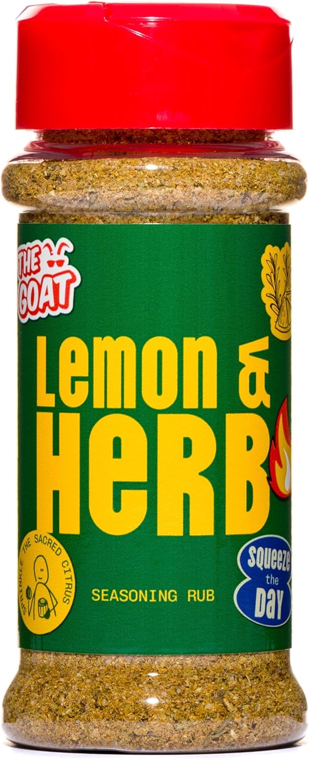 The GOAT Lemon & Herb Seasoning Blend - 75g Shaker. Zest up your fish, chicken, and salads with this zingy blend of lemon and herbs. House-made Spice Mix.