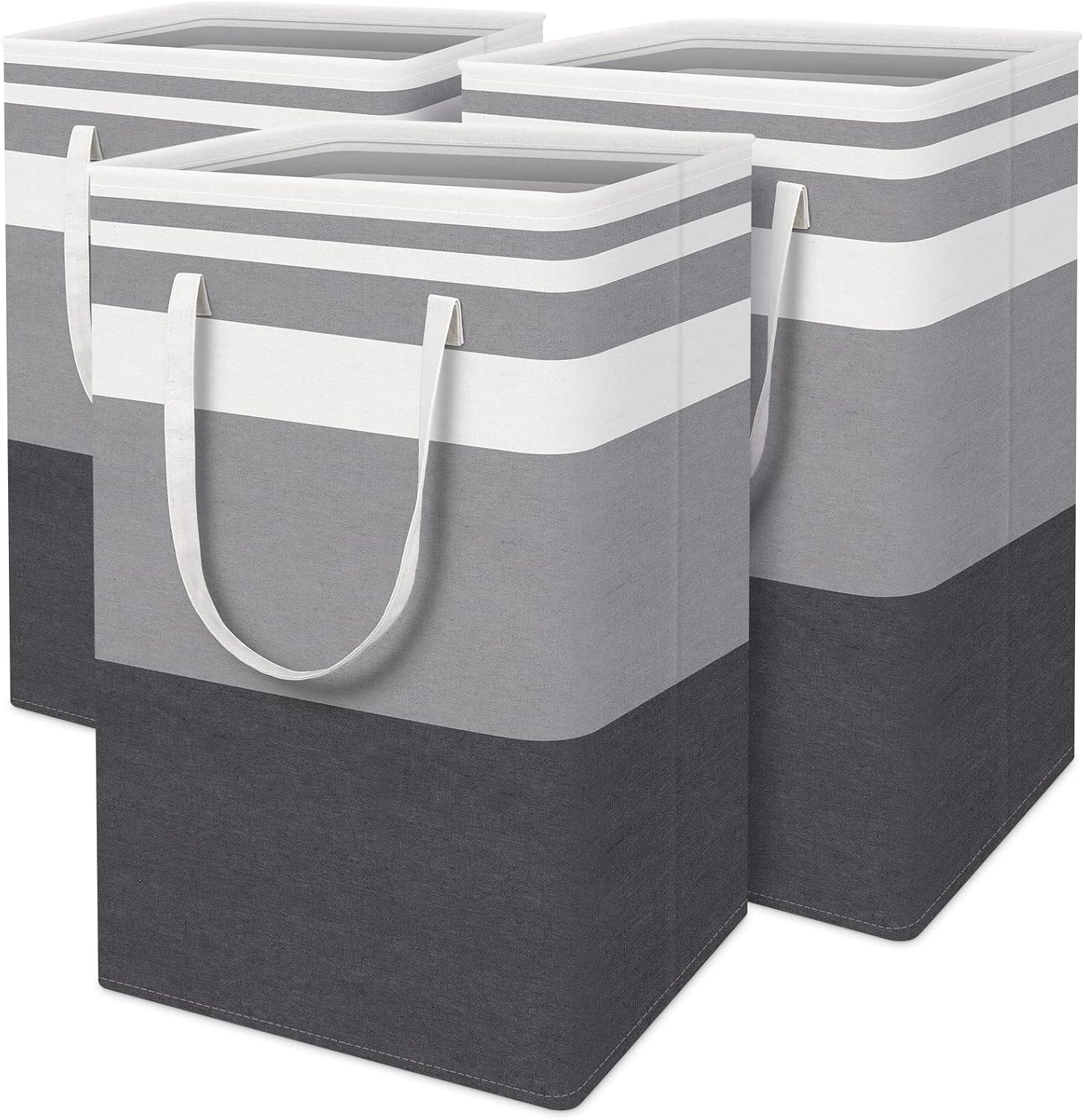BlissTotes 3-Pack Laundry Basket, Freestanding&Waterproof Laundry Hamper, Collapsible Tall Clothes Hamper with Easy Carry Handles for Clothes, Towels in the Family and Dorm,Gradient Grey,75L