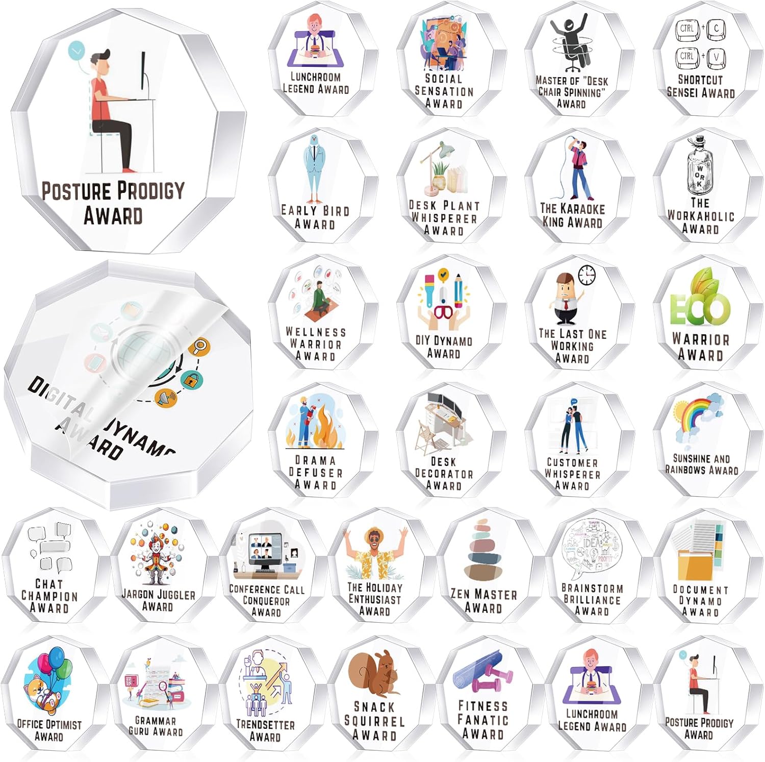 30 Pcs Funny Trophy Awards Gifts Bulk Small Clear Acrylic Team Reward Medallions for Employee Staff Appreciation Coworker Teacher Nurse Office