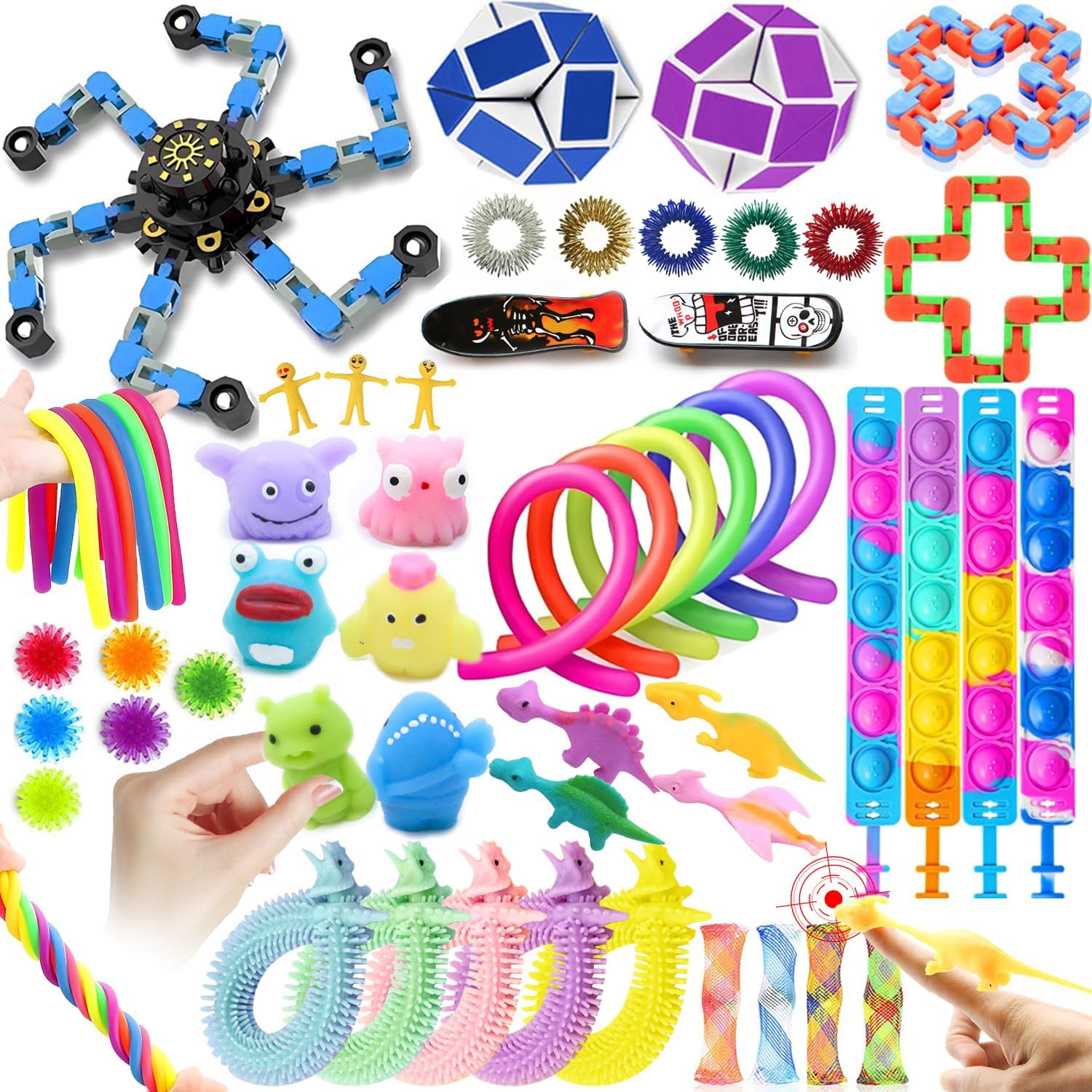 JUAUO 50Pcs Fidget Toys Pack, Fidget Sensory Toys Set, Toy Gift for Boys Girls, Stress Anxiety Relief Squishy Fidget Toy for ADHD Autism Autistic,Party Bag Fillers, Birthday Gift for Kids Teen Adult