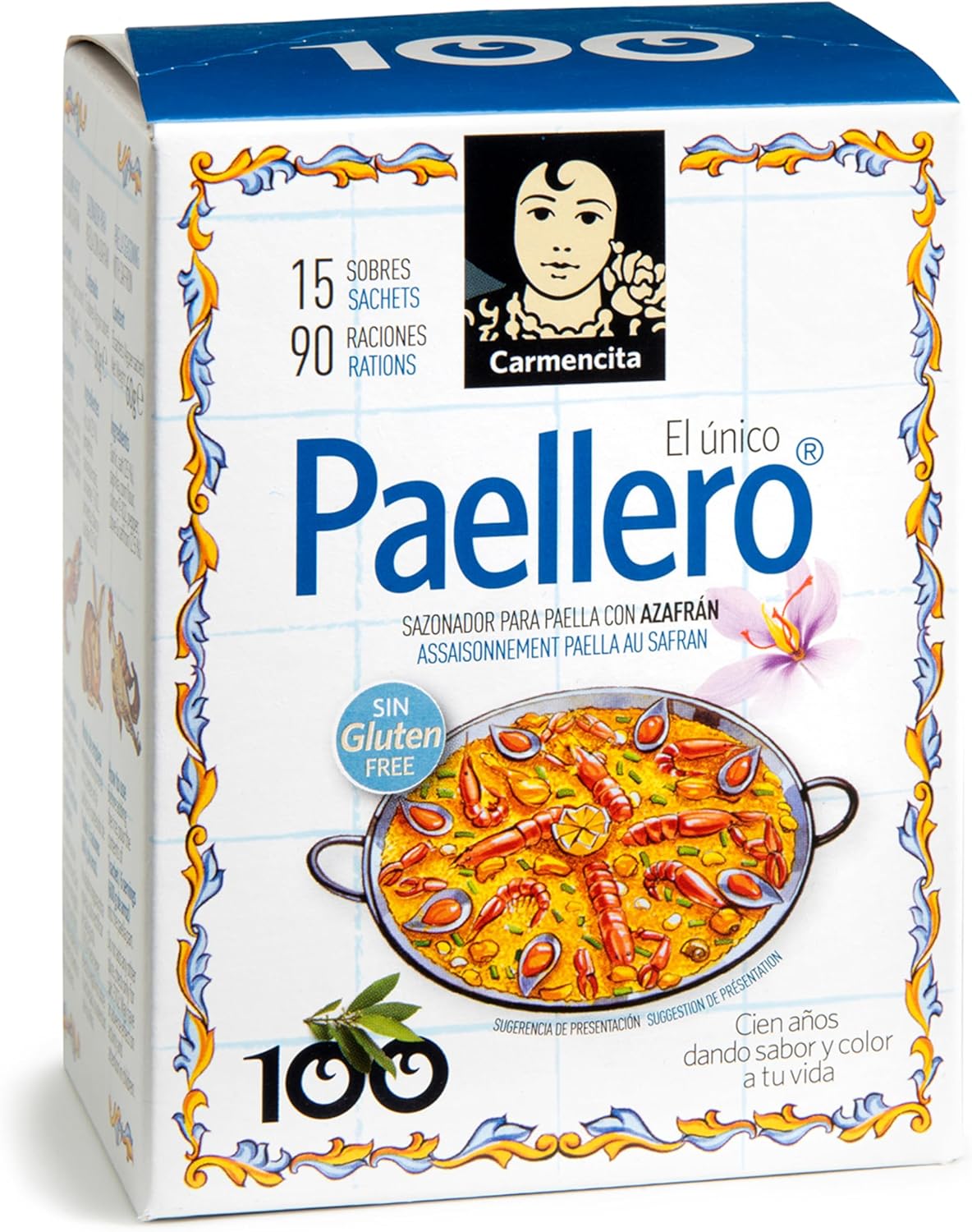 Carmencita Paella Seasoning Mix - Traditional Spanish Rice Spices Blend for Paella & Rice Dishes, A Blend of Saffron, Garlic, Paprika, Pepper, Salt, and Cloves - 15 Sachets, 90 Servings