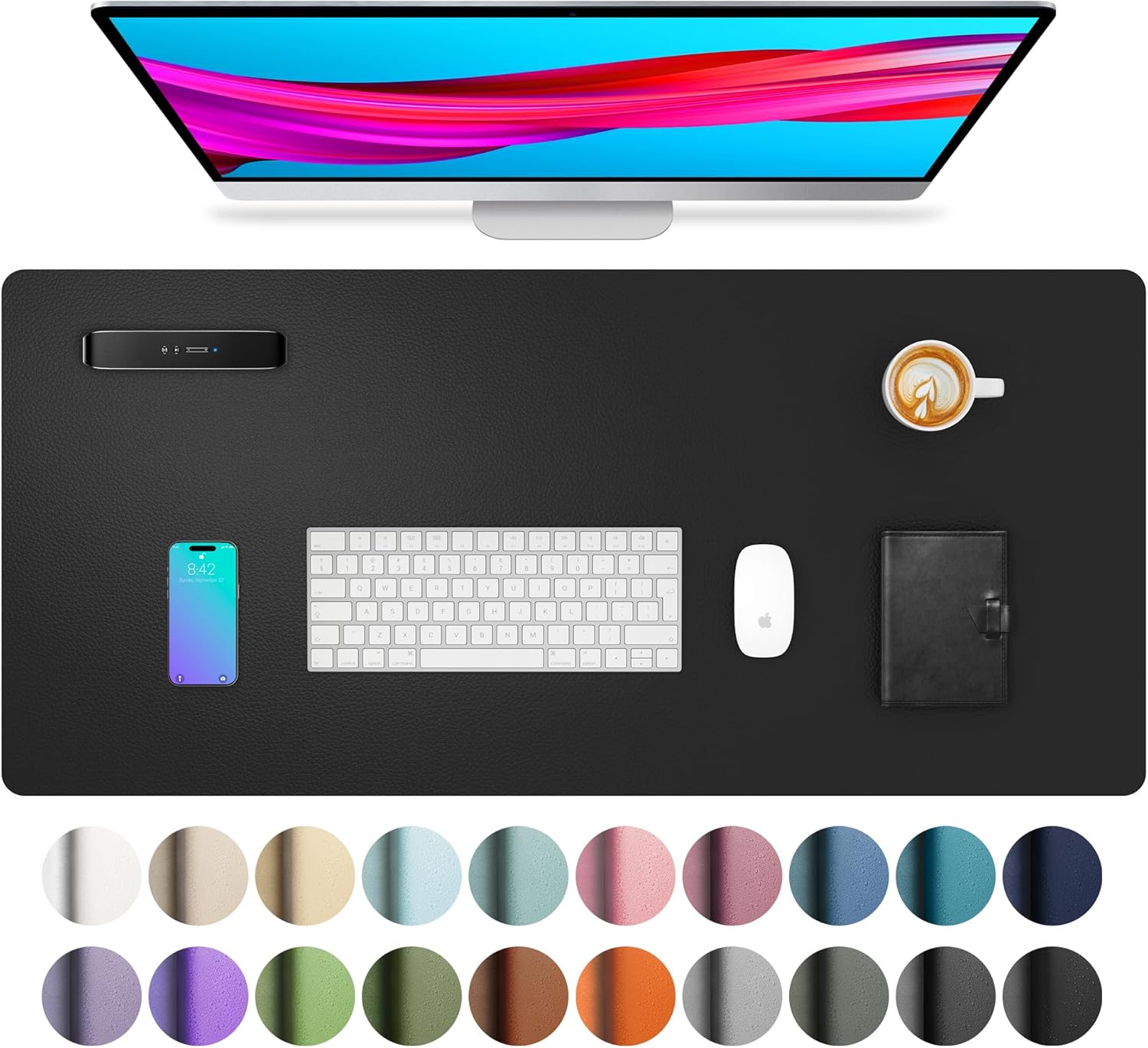 Aothia Leather Desk Pad Protector, Mouse Pad, Office Desk Mat, Non-Slip PU Leather Desk Blotter, Laptop Desk Pad, Waterproof Desk Writing Pad for Office and Home (Black,23.6" x 13.7")