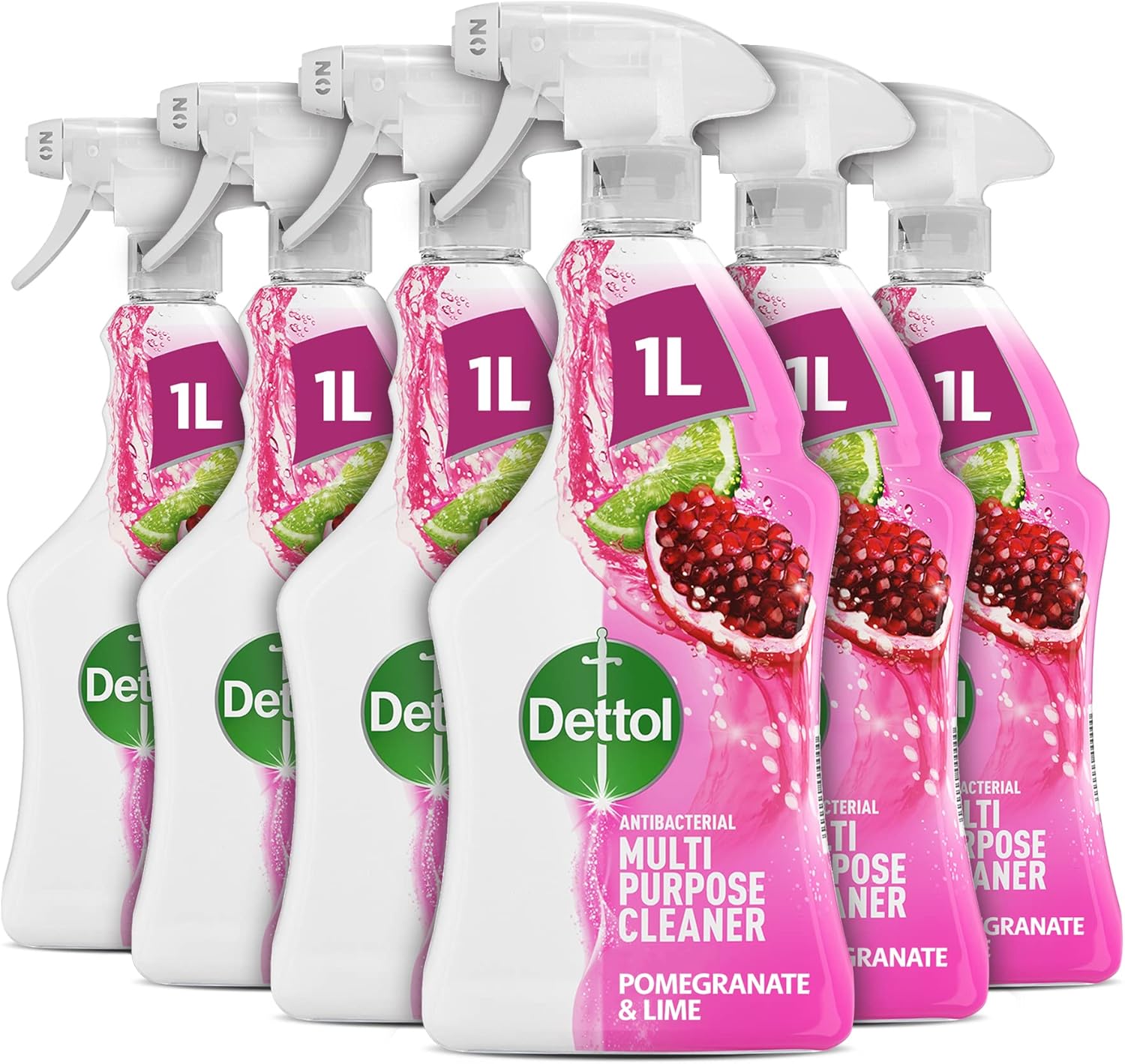 Dettol Antibacterial Disinfectant Spray, Pomegranate And Lime, 6-Pack (6X1L), Total 6L, Kills 99.99% Of Germs, Kitchen Household Cleaner, First Aid Box Essential